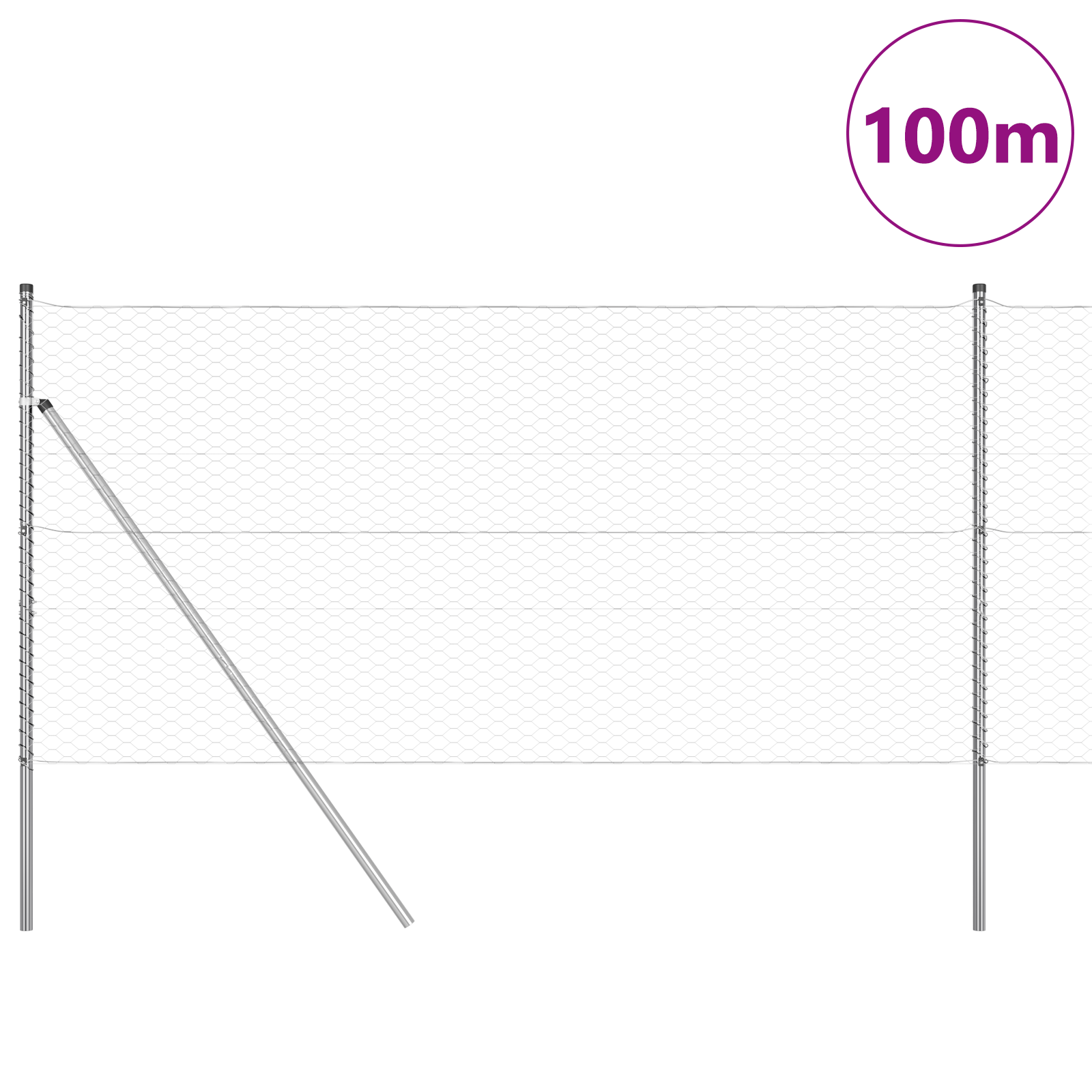 Gard hexagonal 1,4x100 m din oțel galvanizat, Stâlpi de gard 13 buc Ø32 mm 190 cm din oțel galvanizat GartenMobel Dekor