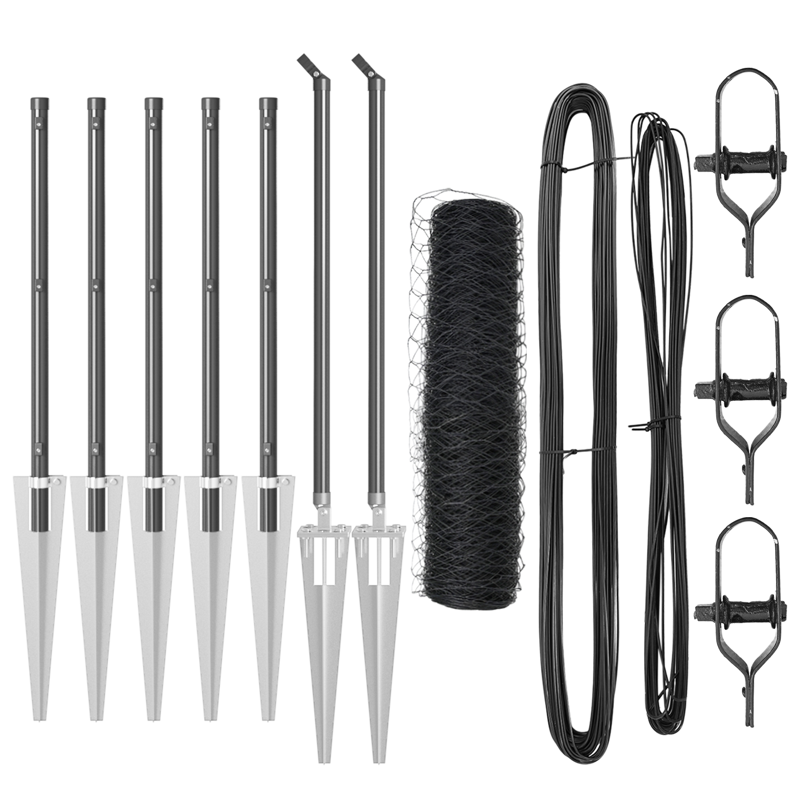 Împrejmuire Hexagonală  Gri 1x10 m Oțel, Stâlpi de Împrejmuire  cu Țepușă 7 buc Ø32 mm 120 cm Oțel Zincat GartenMobel Dekor