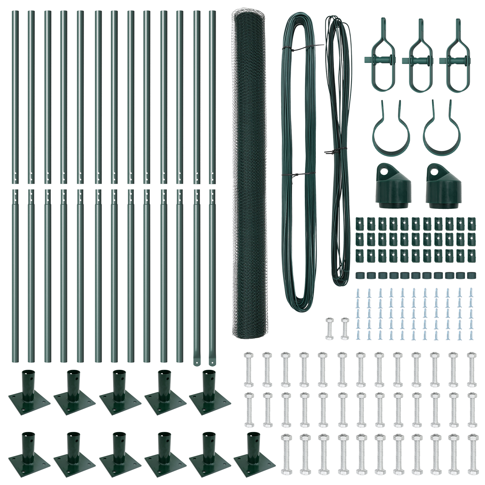 Împrejmuire Hexagonală Verde 1.6x25 m Oțel, Stâlpi de Împrejmuire cu Plăci de Bază 13 buc Ø32mm 88,5cm Oțel Galvanizat GartenMobel Dekor