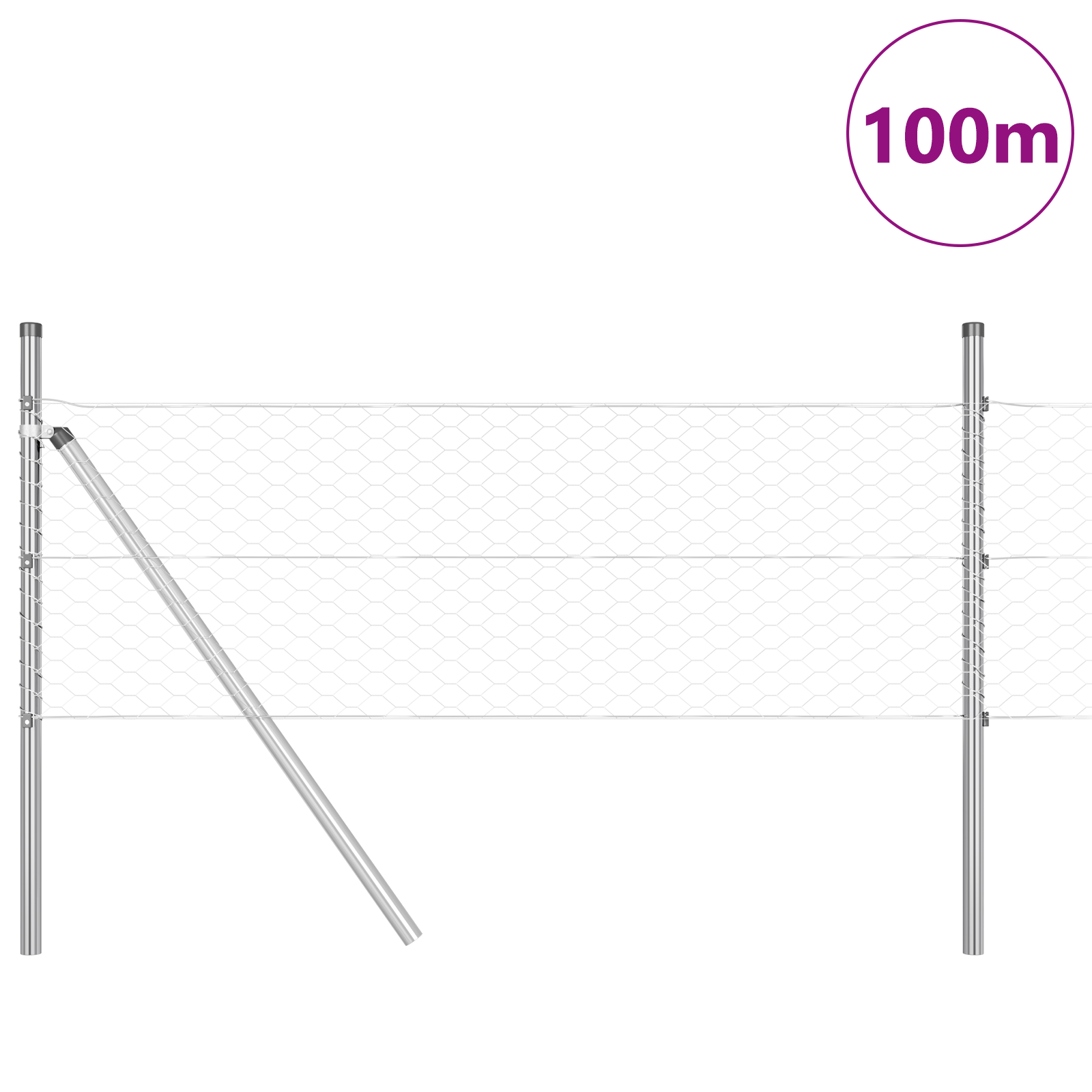Îngrădire Hexagonală 0.8x100 m Oțel Zincat, Stâlpi de Îngrădire 13 buc Ø32 mm 120 cm Oțel Zincat GartenMobel Dekor