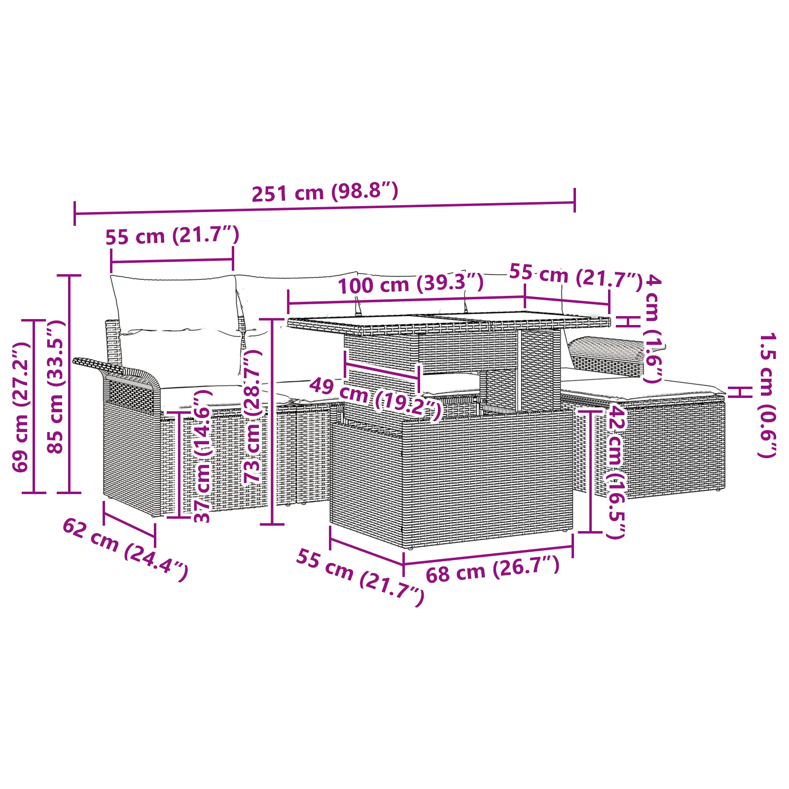 Set canapea grădină 6 piese cu perne gri deschis din ratan poli GartenMobel Dekor
