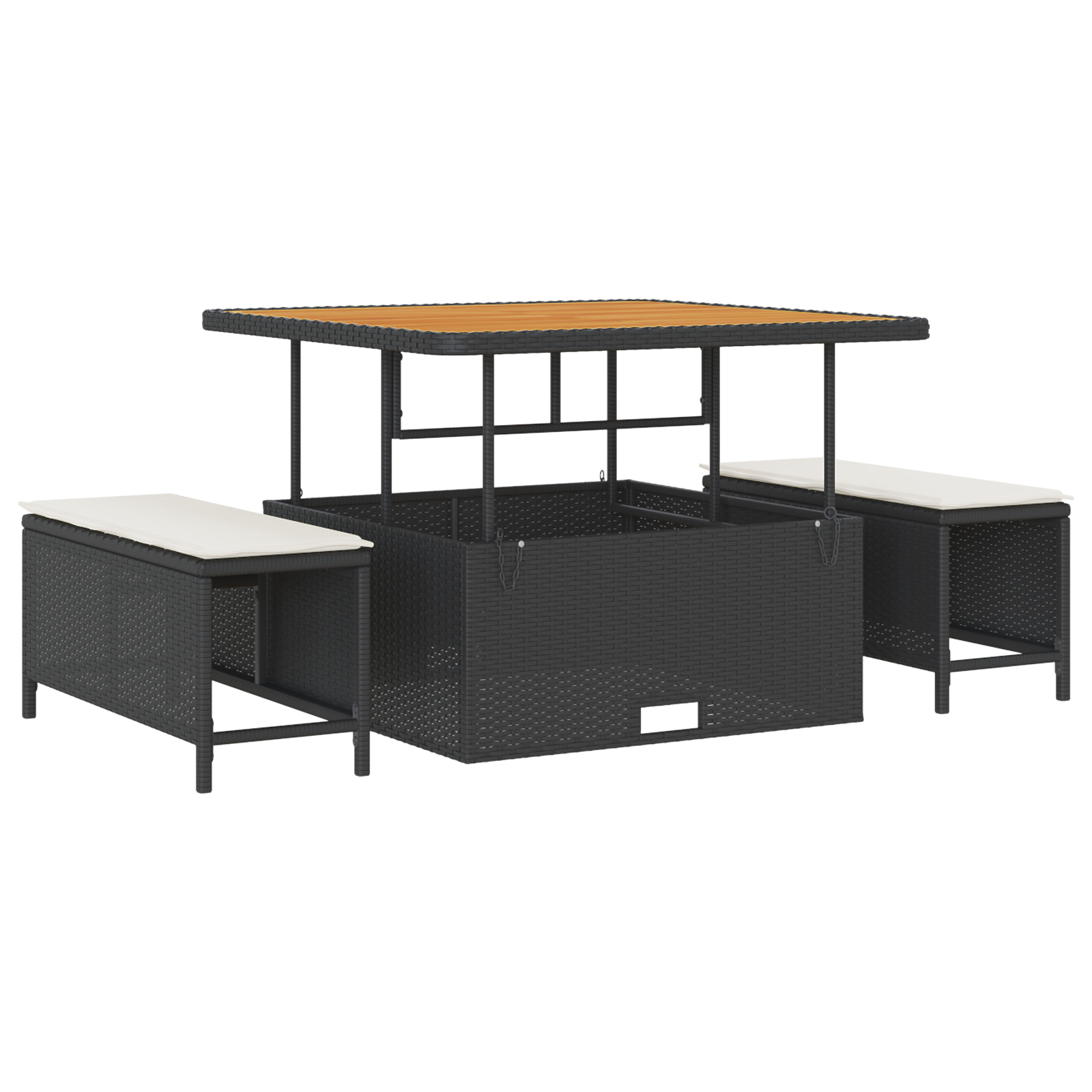 Set canapea grădină 8 piese cu perne Negru Poliratan Acacia, Set de dining grădină 3 piese cu perne Negru Poliratan Acacia GartenMobel Dekor