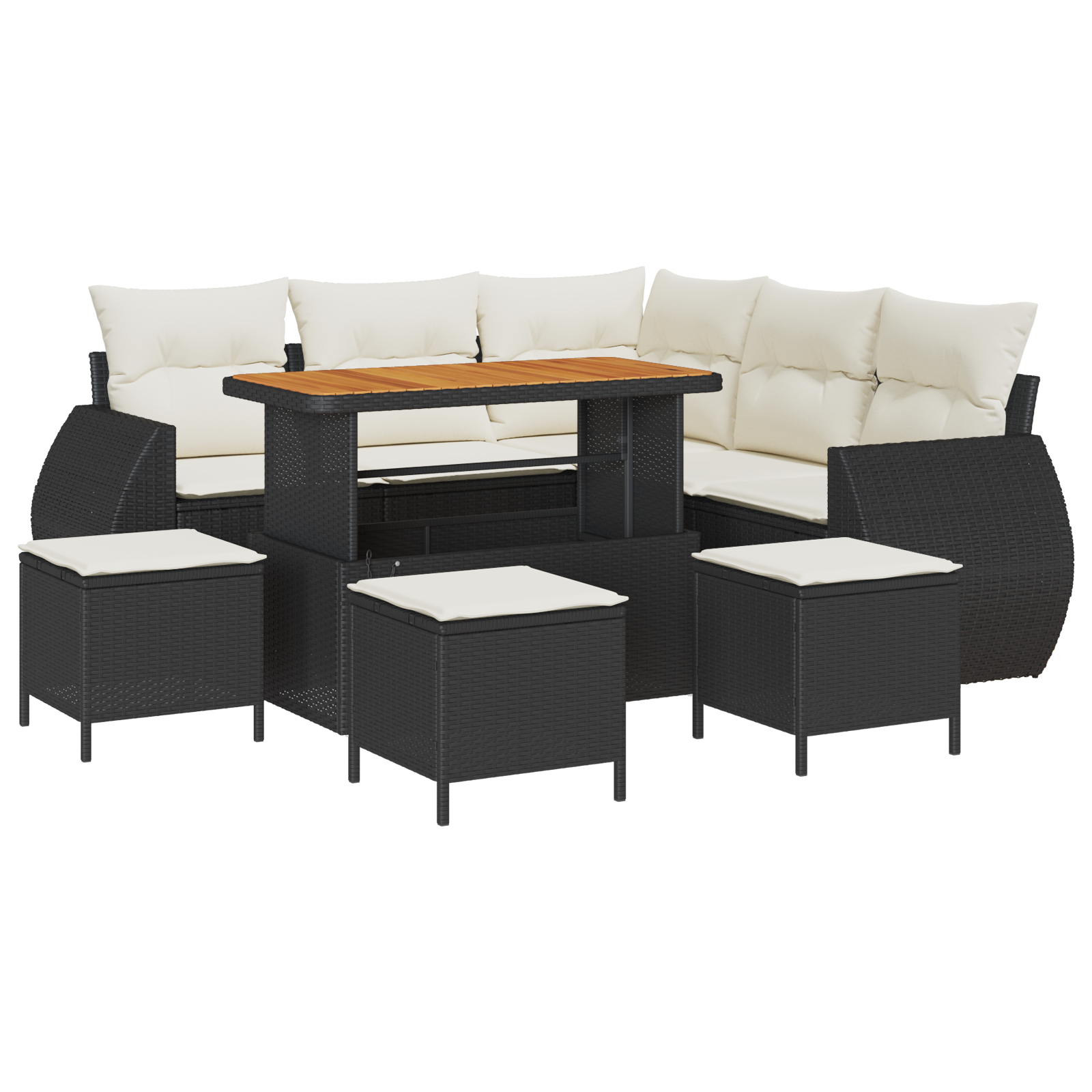 Set de canapea de grădină 9 piese cu perne Ratan poliester negru Acacia, Set de dining de grădină 4 piese cu perne Ratan poliester negru Acacia GartenMobel Dekor