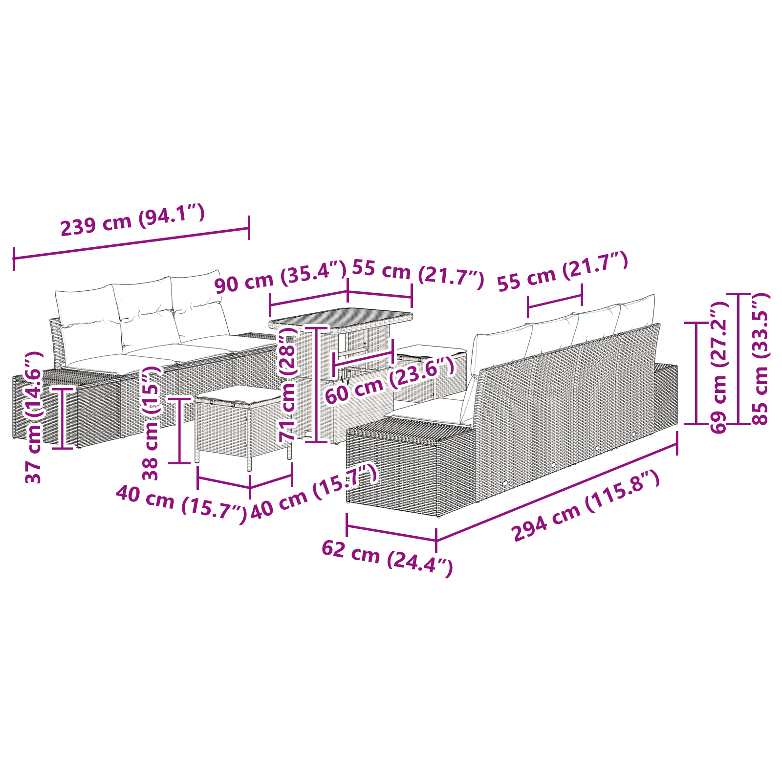 Set canapea grădină 10 piese cu perne, Ratan poliratan Bej, Sofa de grădină cu 2 locuri cu perne, Bej poliratan, Set dining grădină 3 piese cu perne, Ratan poliratan Bej GartenMobel Dekor