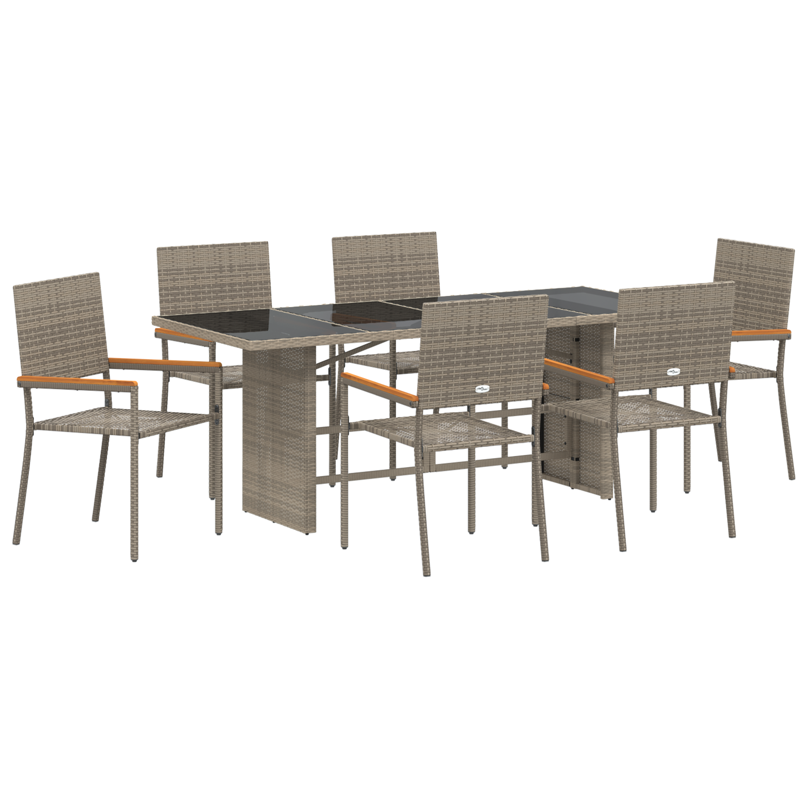 Set Dining Grădină  7 Piese Gri Poliratan, Scaune Grădină Stivuite cu Perne 2 buc Gri Poliratan GartenMobel Dekor