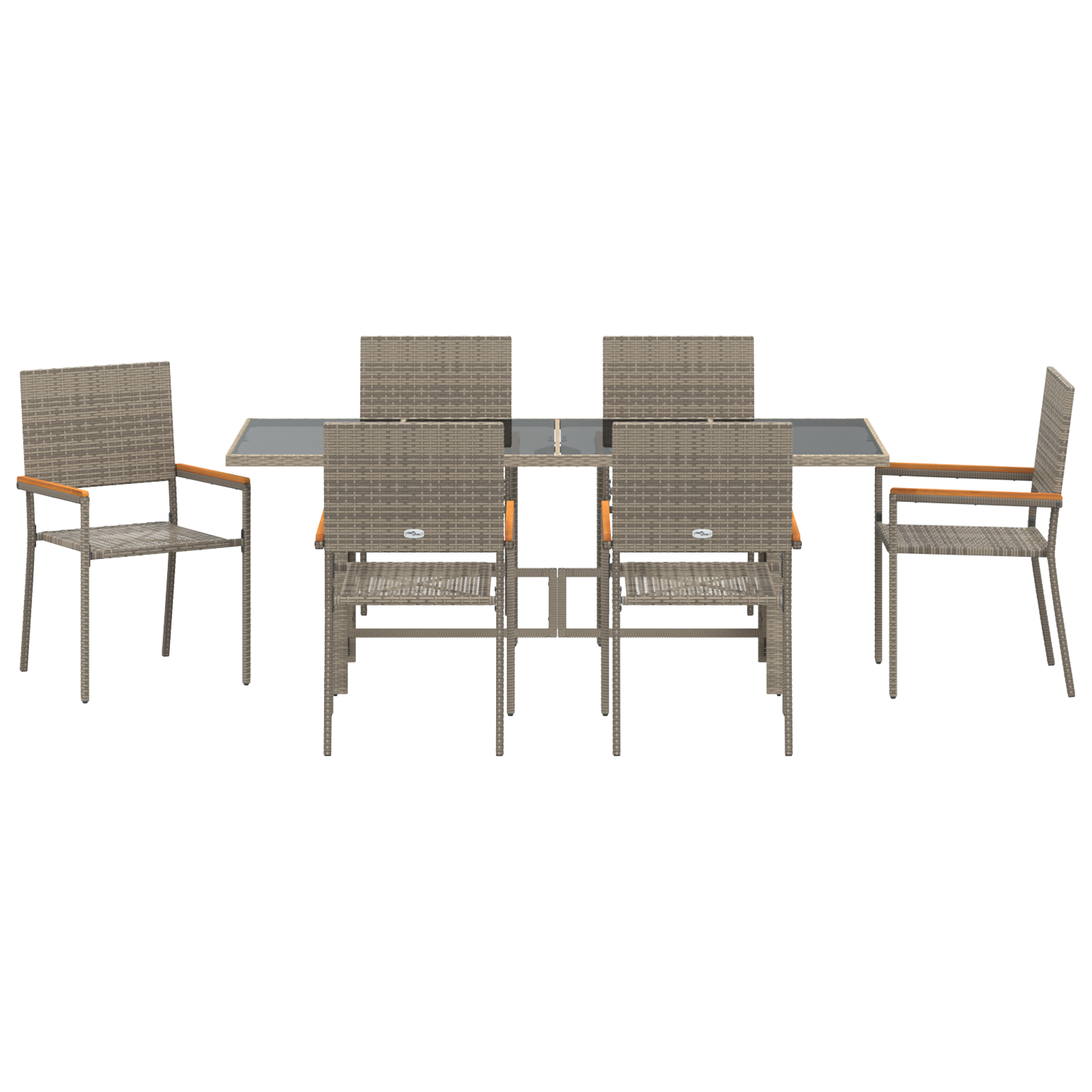 Set Dining Grădină  7 Piese Gri Poliratan, Scaune Grădină Stivuite cu Perne 2 buc Gri Poliratan GartenMobel Dekor