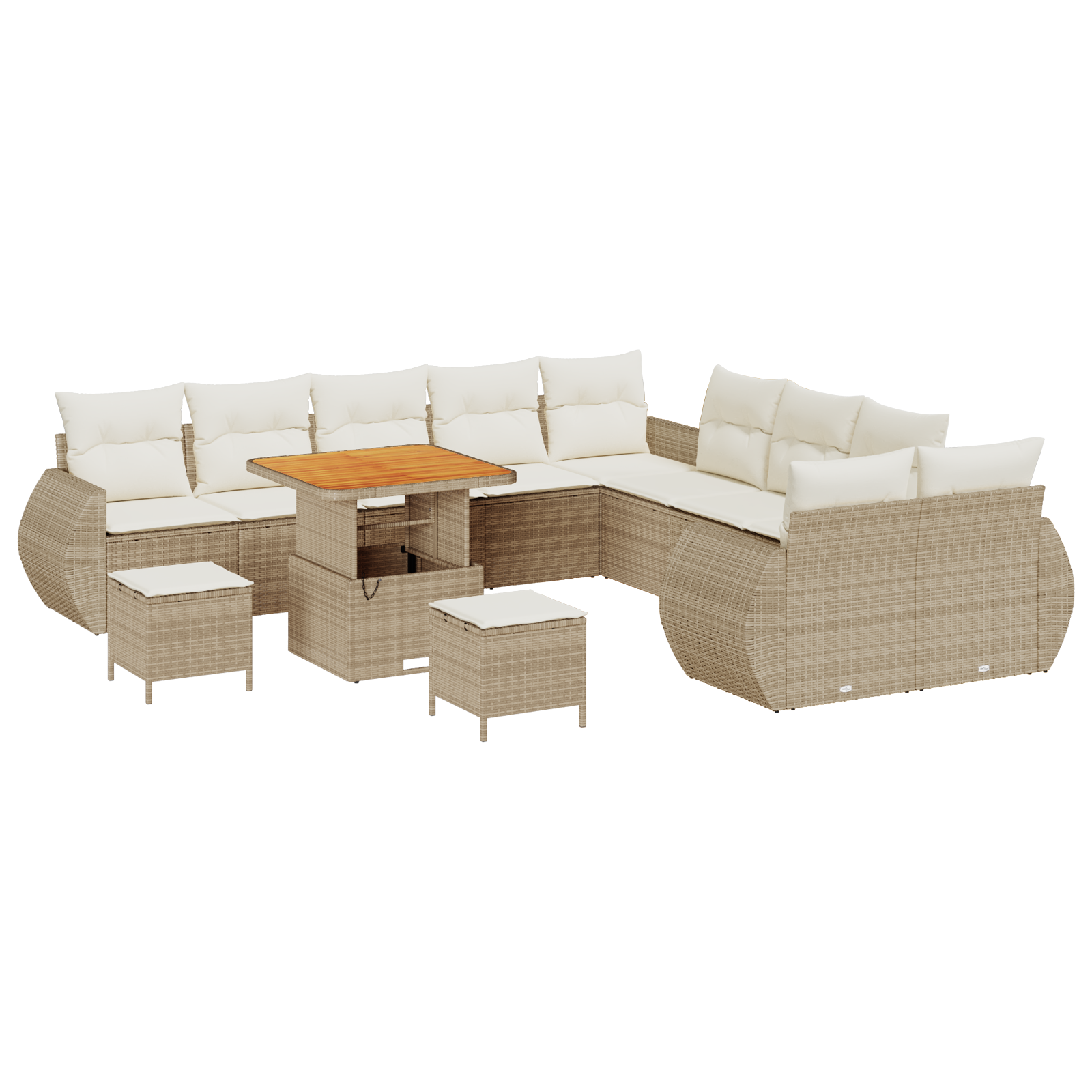 Set de sofa de grădină cu 13 piese și pernuțe Bej Ratan Poliester Acacia, Set de dining de grădină cu 3 piese și pernuțe Bej Ratan Poliester Acacia GartenMobel Dekor