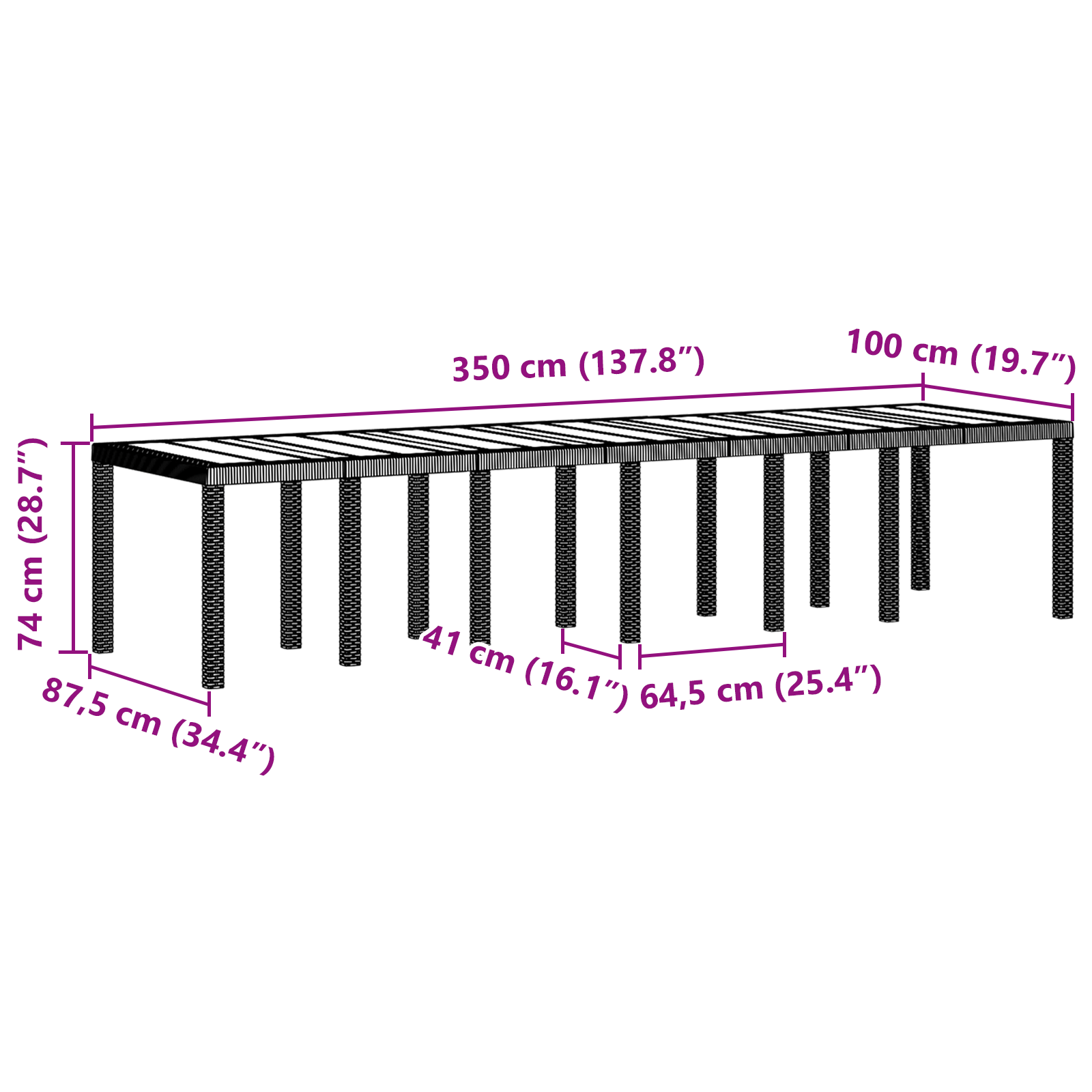 Masă de Grădină Albă 350x100x73 cm Poly Rattan GartenMobel Dekor