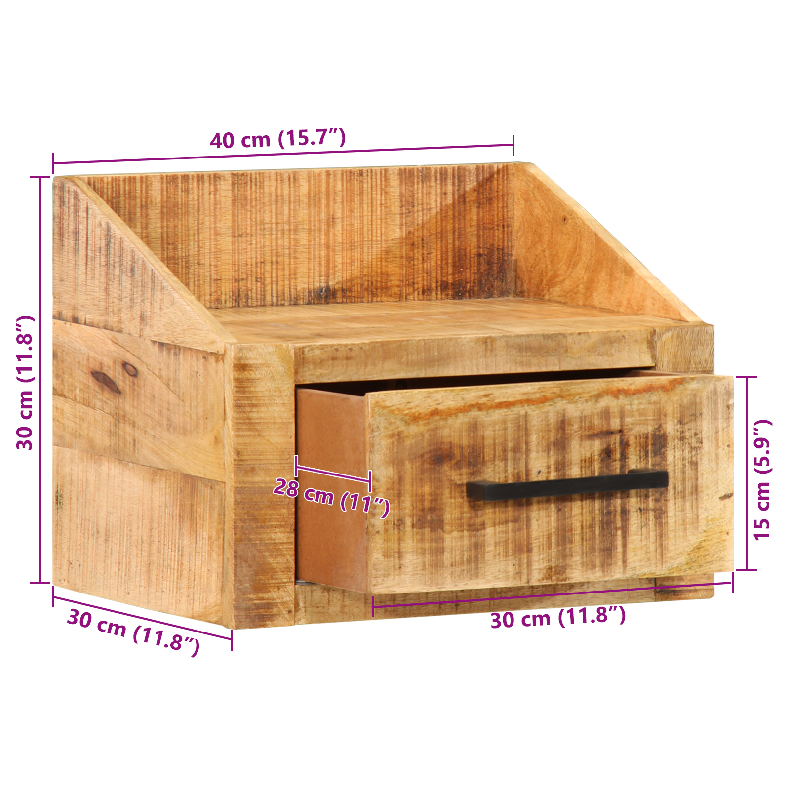 Noptieră 40x30x30 cm Lemn Masiv Rugos de Mango GartenMobel Dekor
