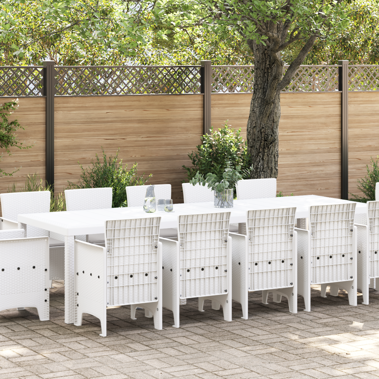 Set de dining pentru grădină cu perne din poliratan alb cu 13 piese GartenMobel Dekor