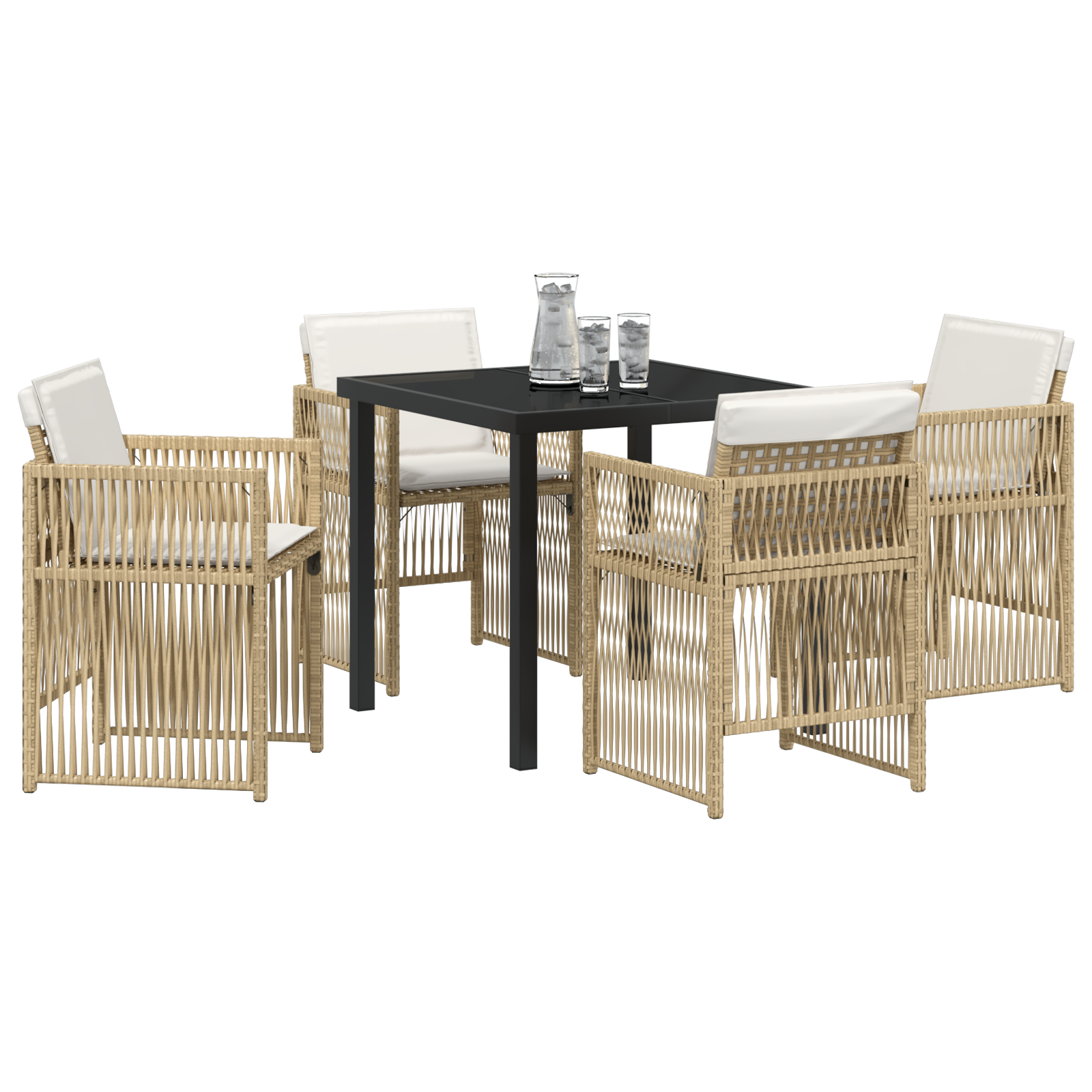 Set masă grădină 5 piese cu perne Bej Ratan Poliester GartenMobel Dekor