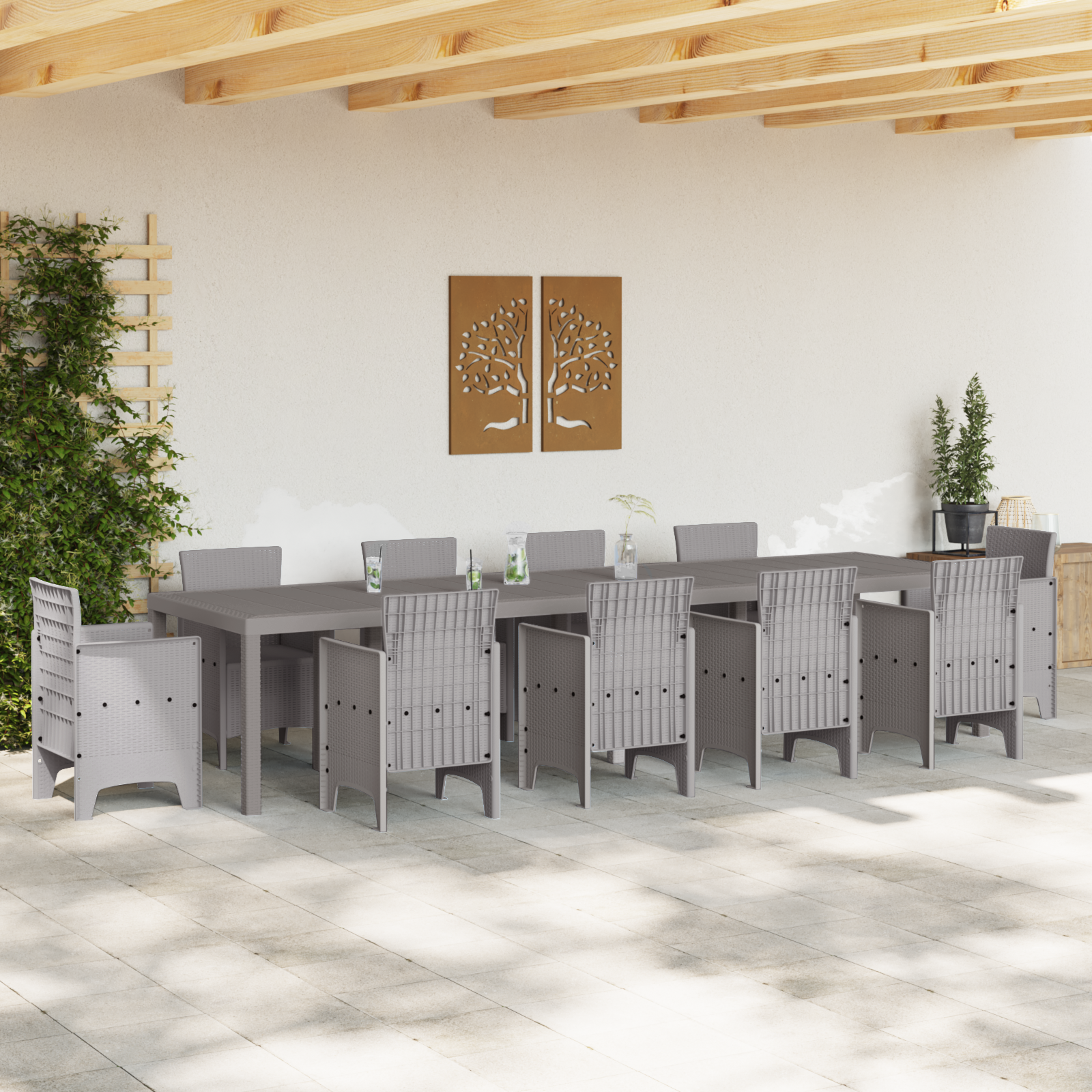 Masă de grădină  Gri deschis 350x100x73 cm Poliratan, Masă de grădină  Gri deschis 200x100x73 cm Poliratan, Masă de grădină  Gri deschis 150x100x73 cm Poliratan GartenMobel Dekor