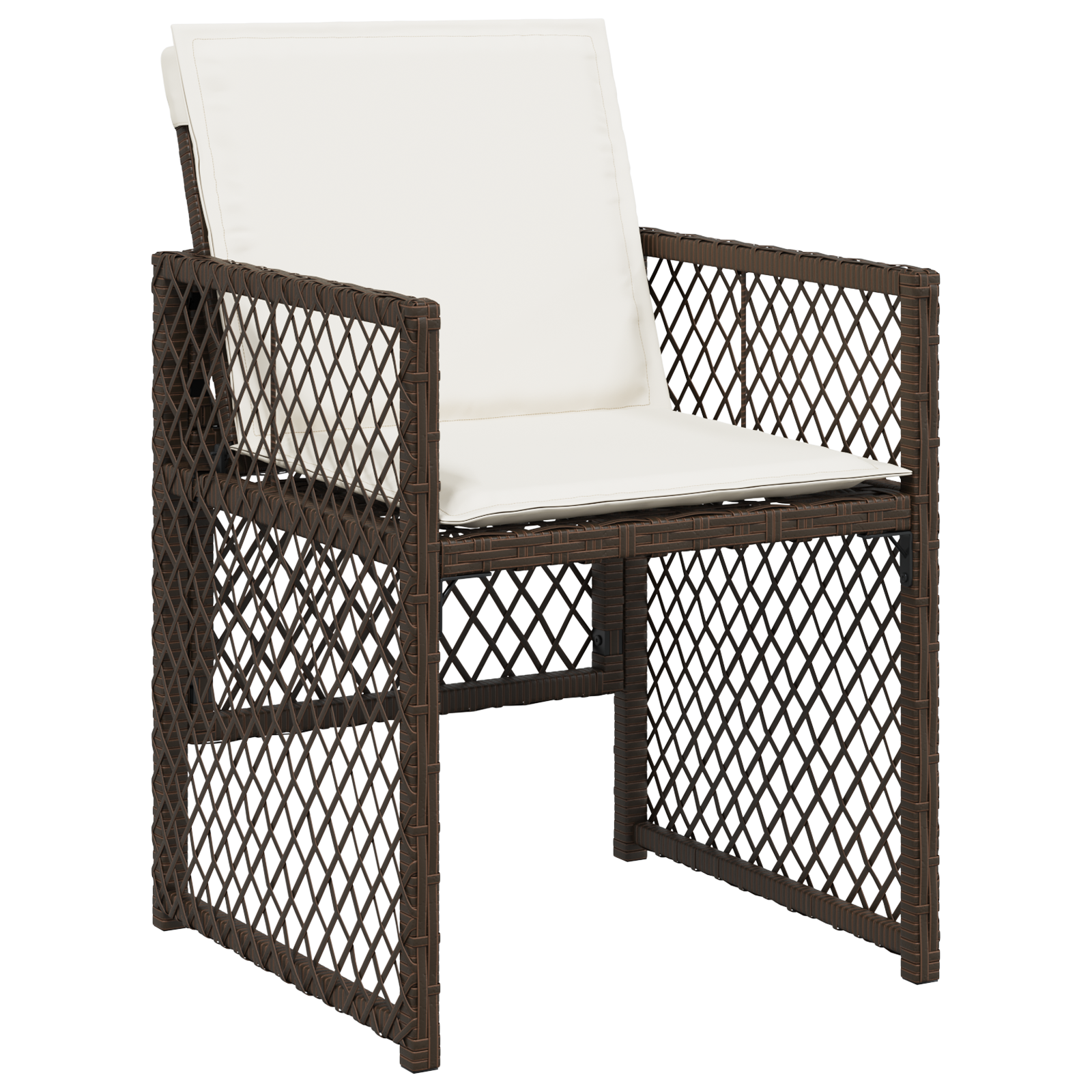 Set Masă Grădină  cu Perne Maro Poli Ratan, Masă Grădină  Neagră 80x80x73 cm Sticlă Temperată GartenMobel Dekor