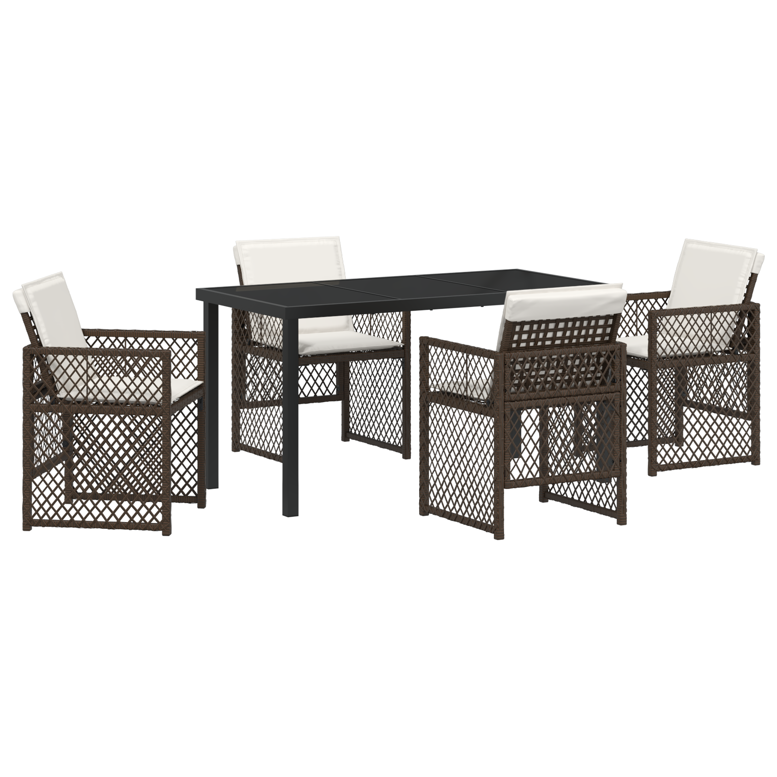 Set de Masă pentru Grădină  cu Perne Maro Răchită Poli, Masă pentru Grădină  Neagră 140x80x73 cm Sticlă Întărită GartenMobel Dekor