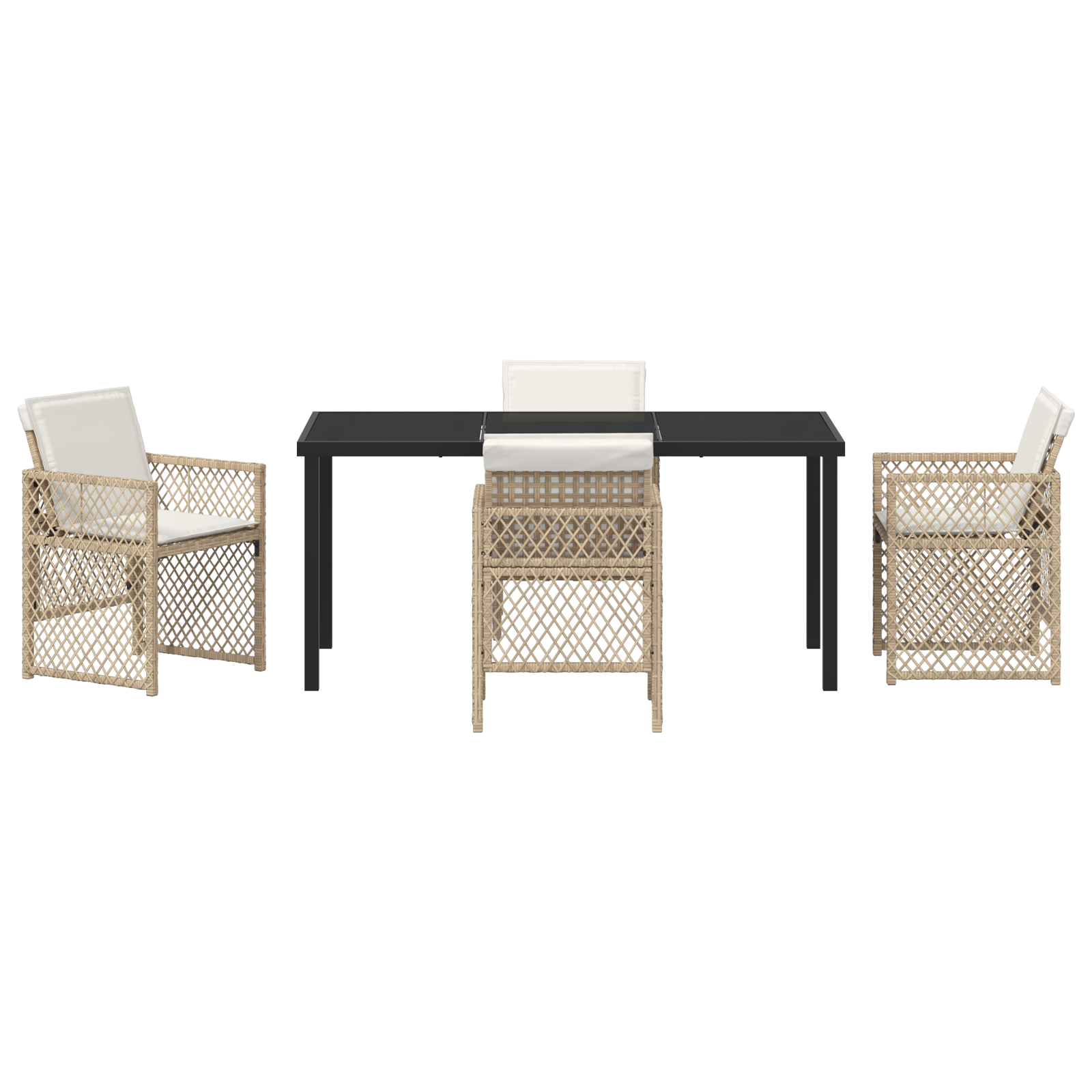 Set dining grădină  cu perne Bej din ratan poliat, Masa grădină  Neagră 160x80x73 cm cu sticlă temperată GartenMobel Dekor
