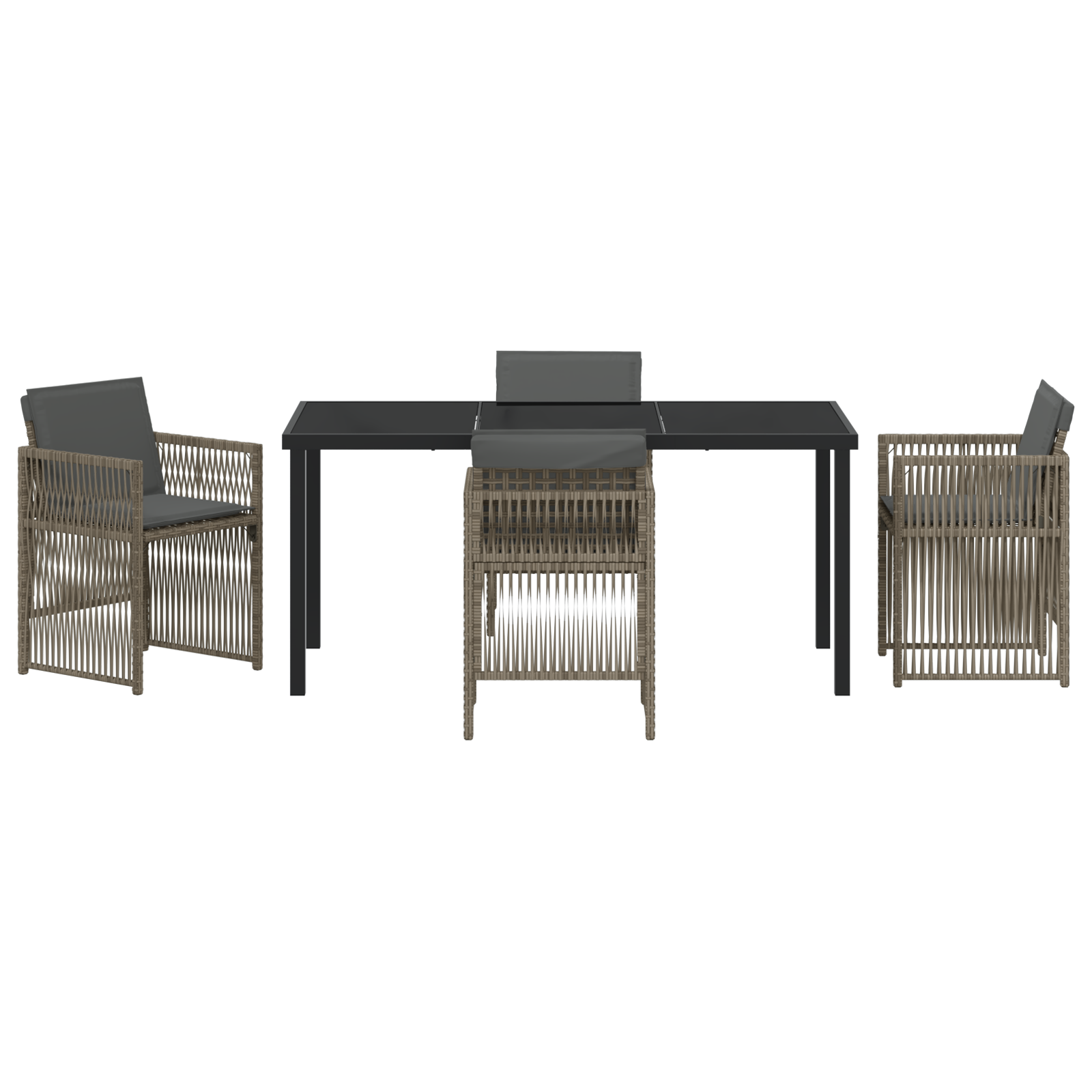 Set masă grădină  5 piese cu perne gri din ratan sintetic, Masă  neagră 160x80x73 cm din sticlă temperată GartenMobel Dekor