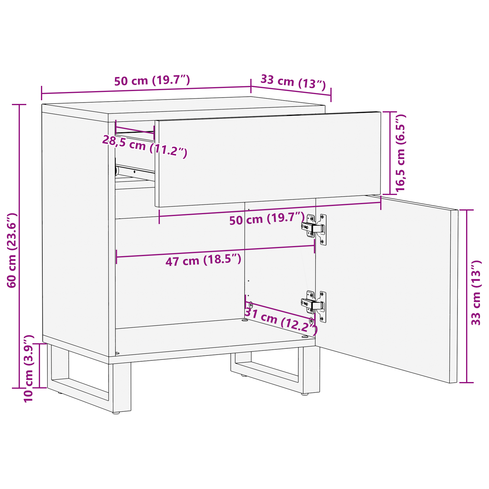 Cabinet de noapte 50x33x60 cm Lemn masiv de mango GartenMobel Dekor