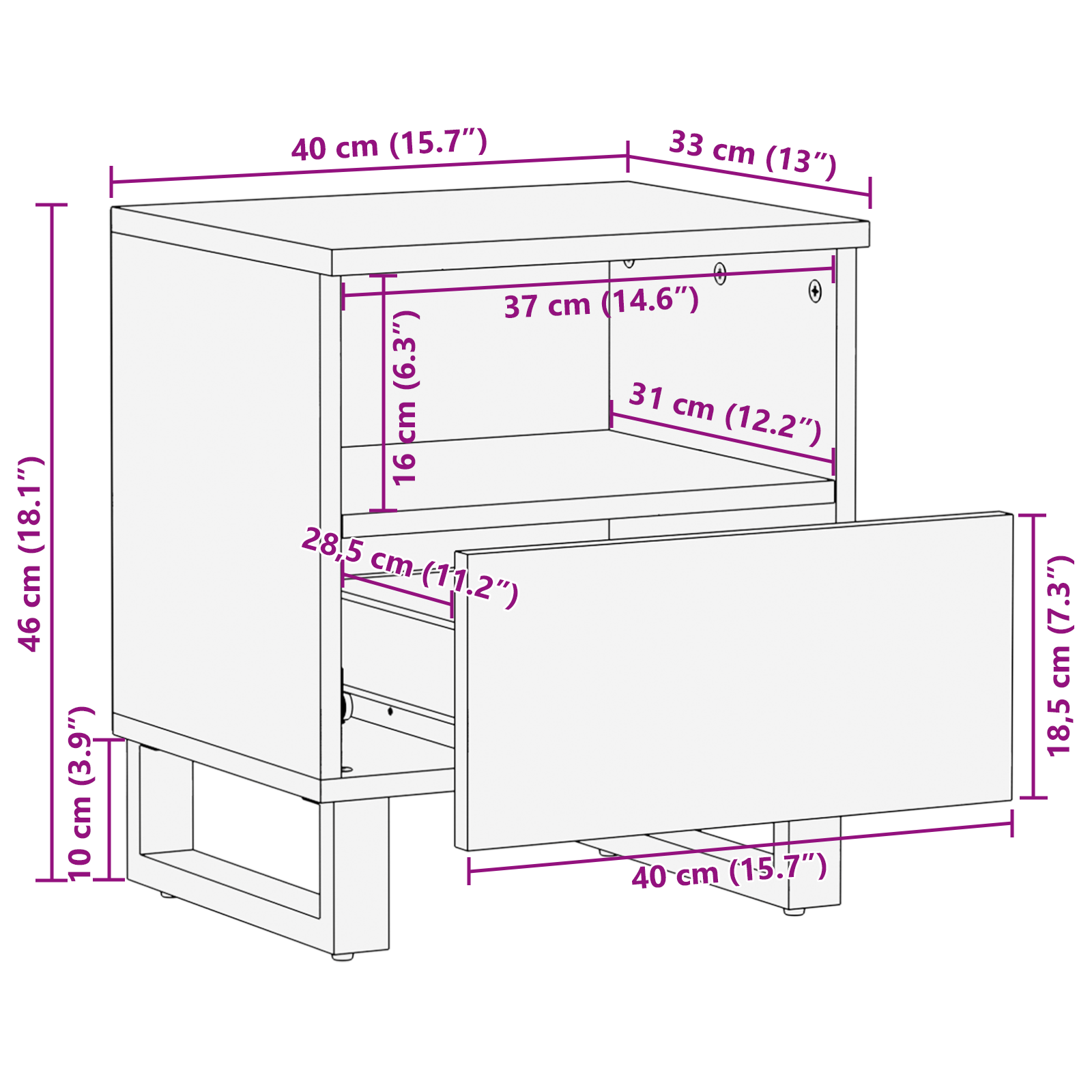Cabinet noptieră 40x33x46 cm Lemn Solid de Mango GartenMobel Dekor