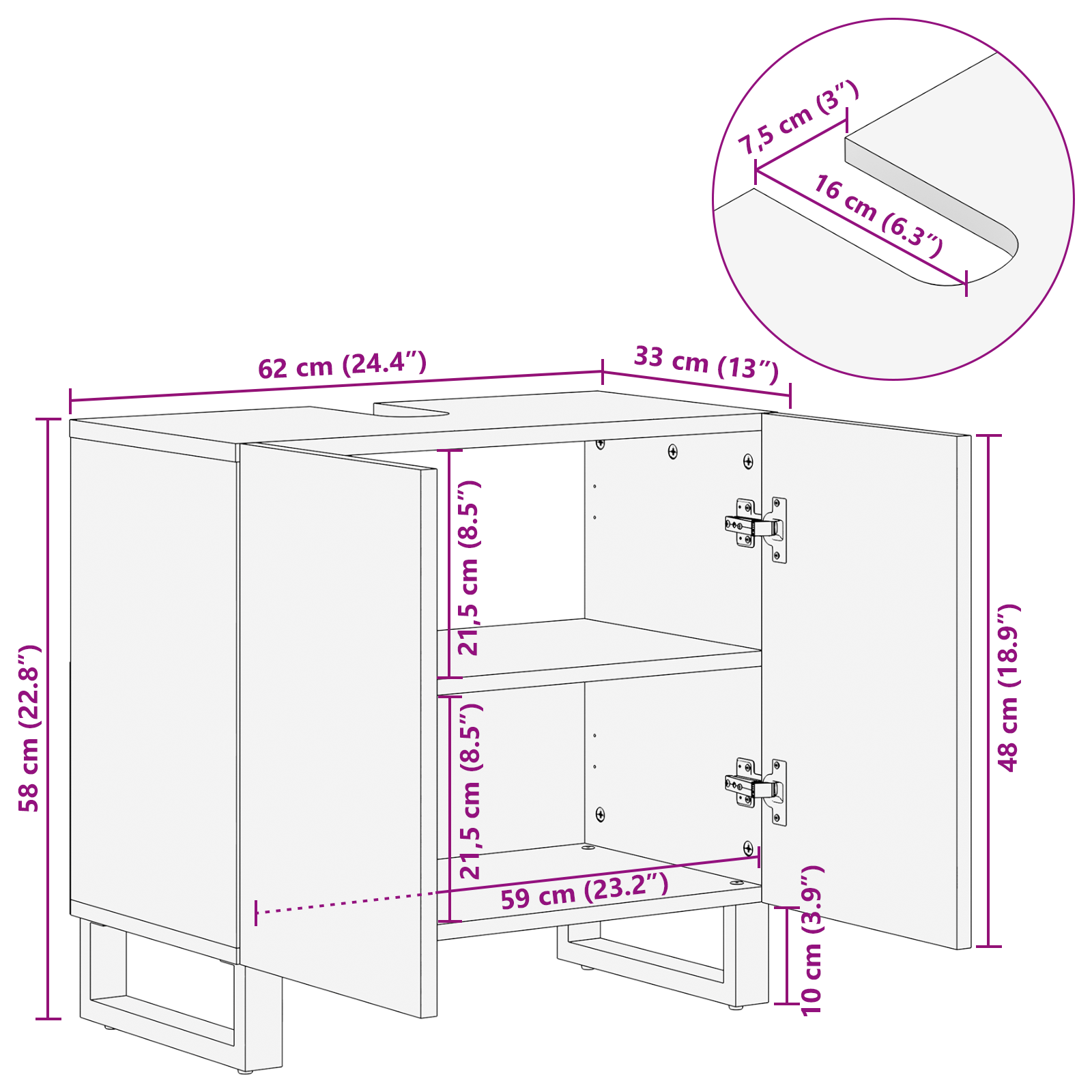Cabinet pentru chiuvetă Nuc Lemn masiv, Metal Mediu Elegant GartenMobel Dekor