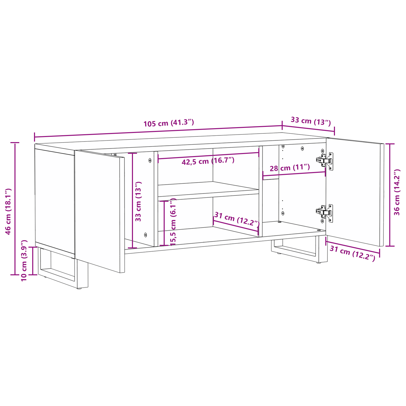 Dulap TV 105x33.5x46 cm Lemn masiv de nuc GartenMobel Dekor