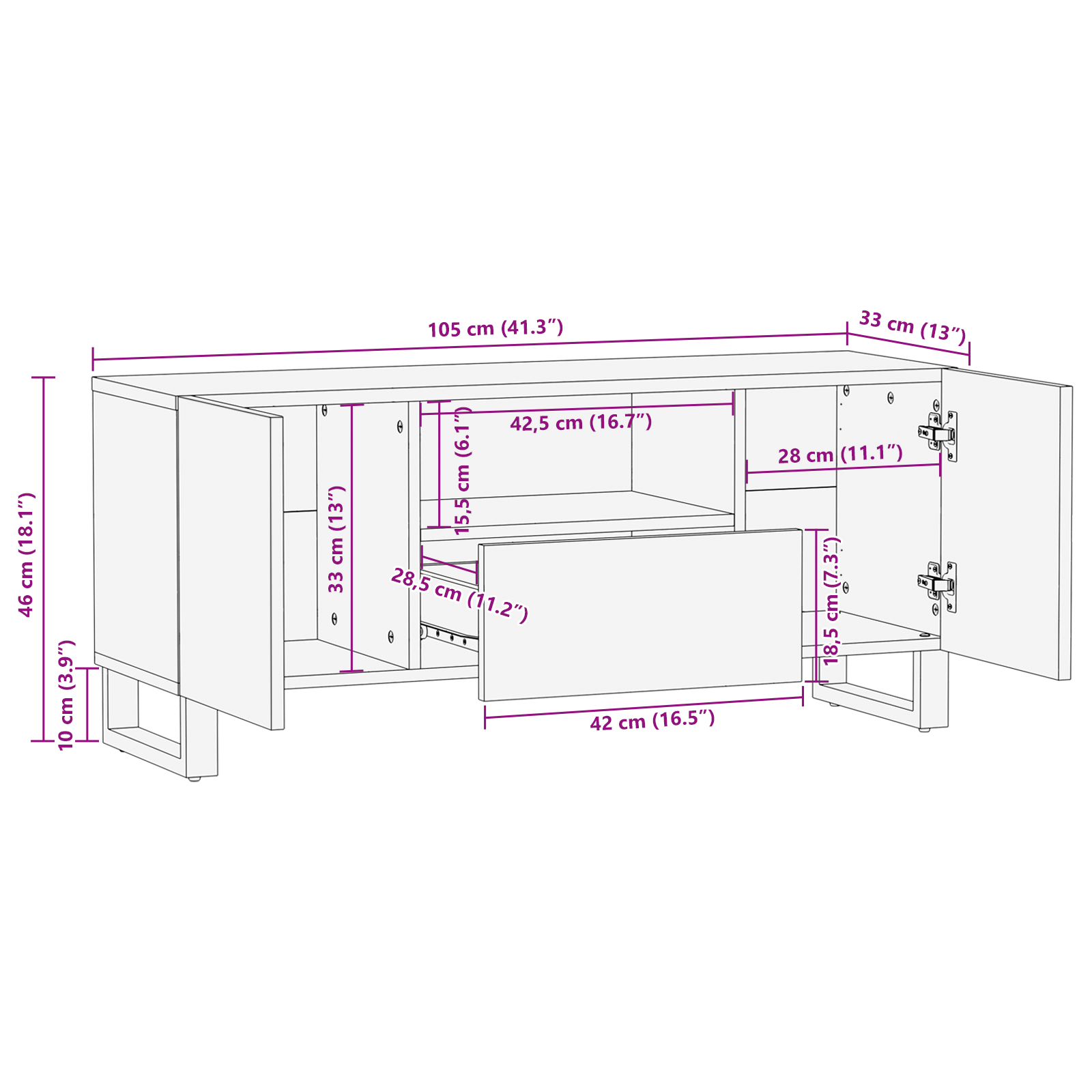 Dulap TV 105x33.5x46 cm din Lemn Solid de Mango GartenMobel Dekor