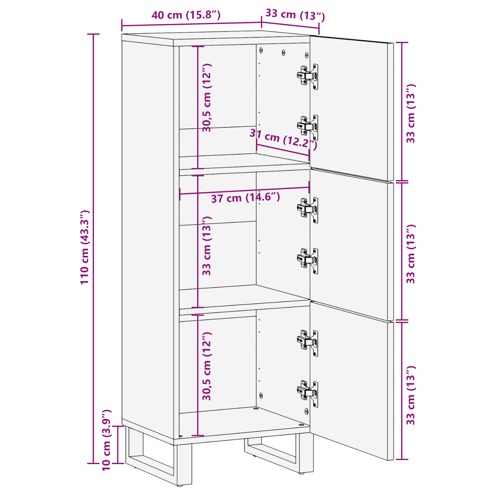 Highboard 40x33.5x110 cm din lemn masiv de mango GartenMobel Dekor