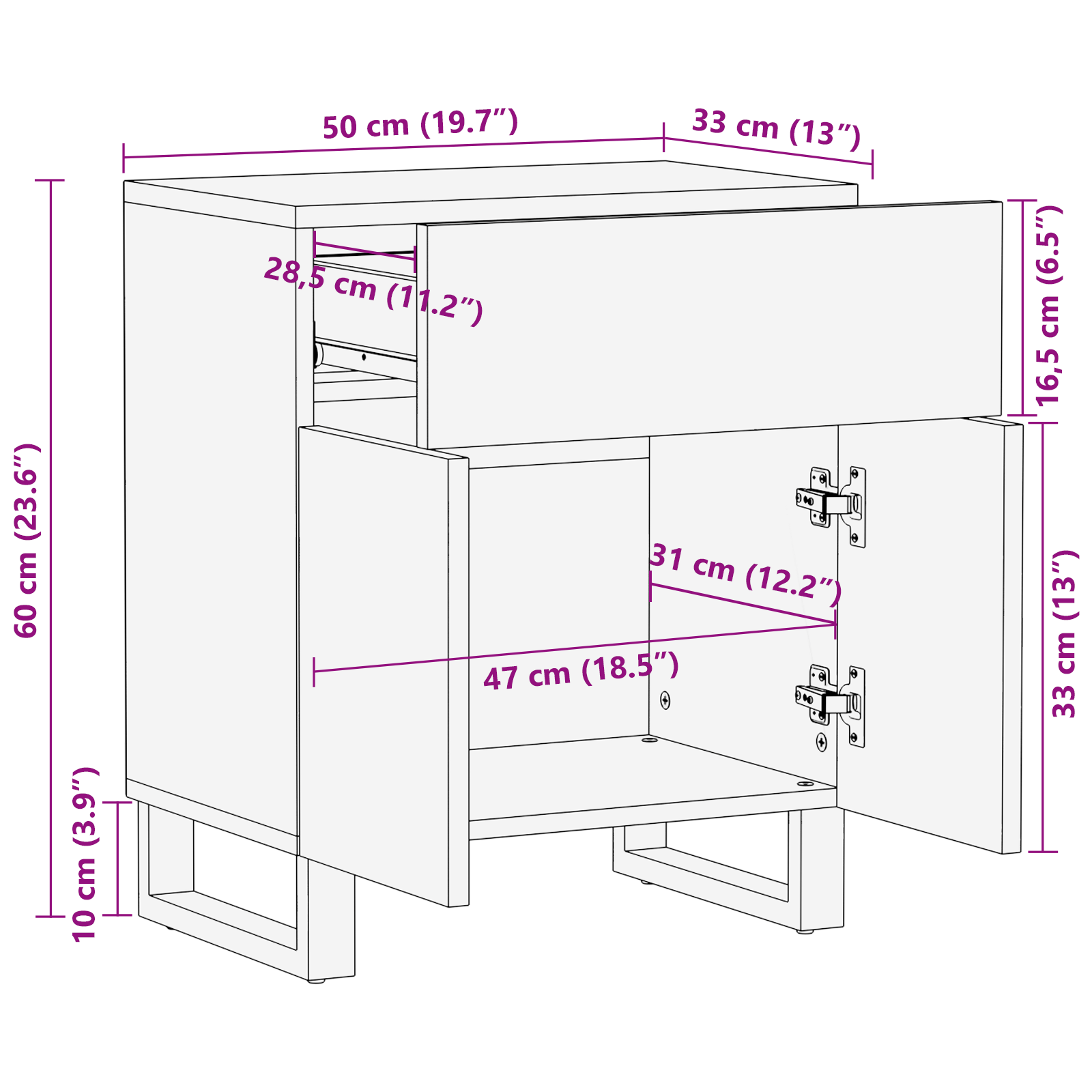 Noptieră 50x33x60 cm din lemn solid GartenMobel Dekor