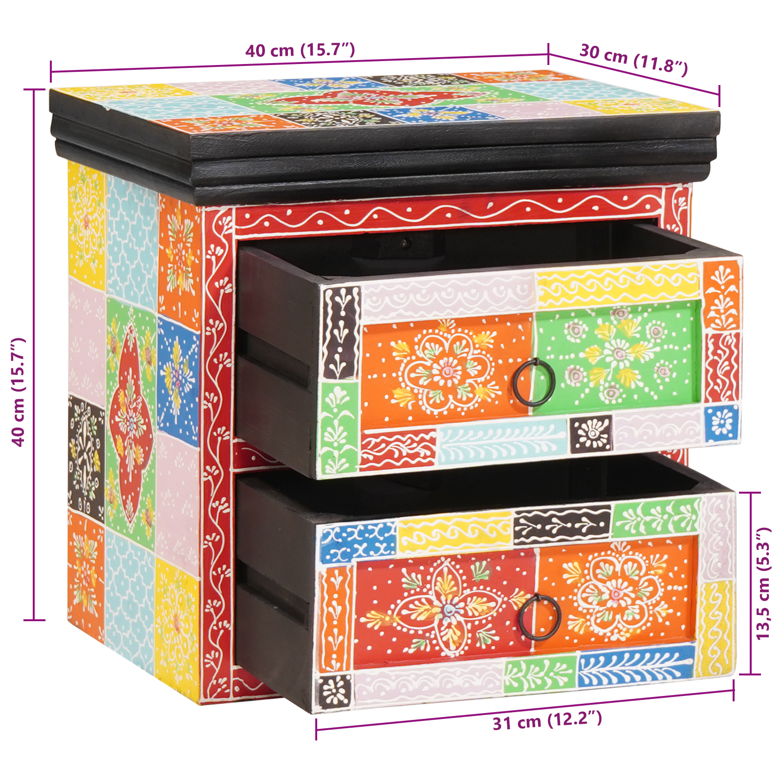 Noptieră Multicolor 40x30x40 cm Lemn Solid Mango GartenMobel Dekor