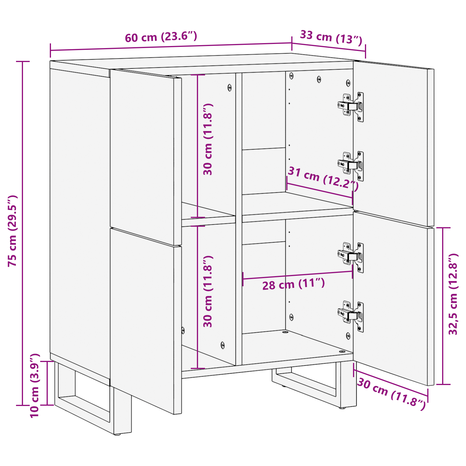 Sertar 60x33.5x75 cm Lemn Solid de Mango și Lemn Inginerat GartenMobel Dekor