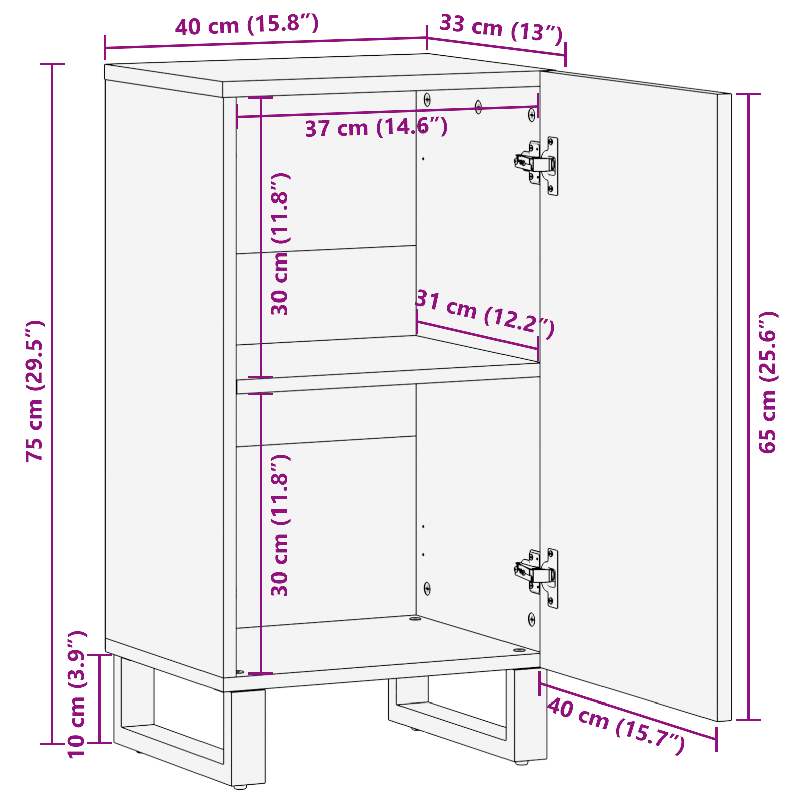 Sideboard 40x33.5x75 cm din lemn solid GartenMobel Dekor