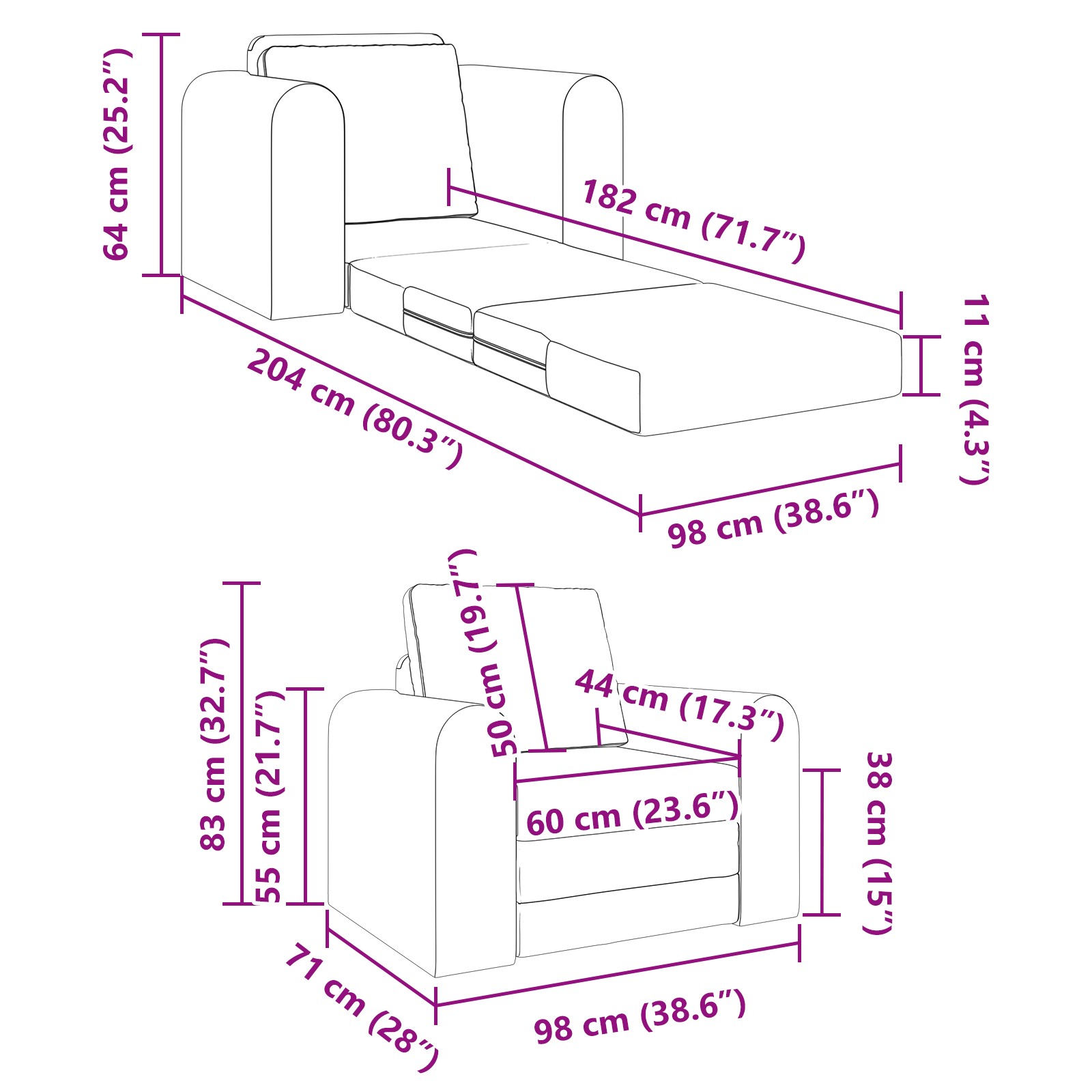 Canapea Pat 2 în 1 Galben 98x71x83 cm Velvet GartenMobel Dekor