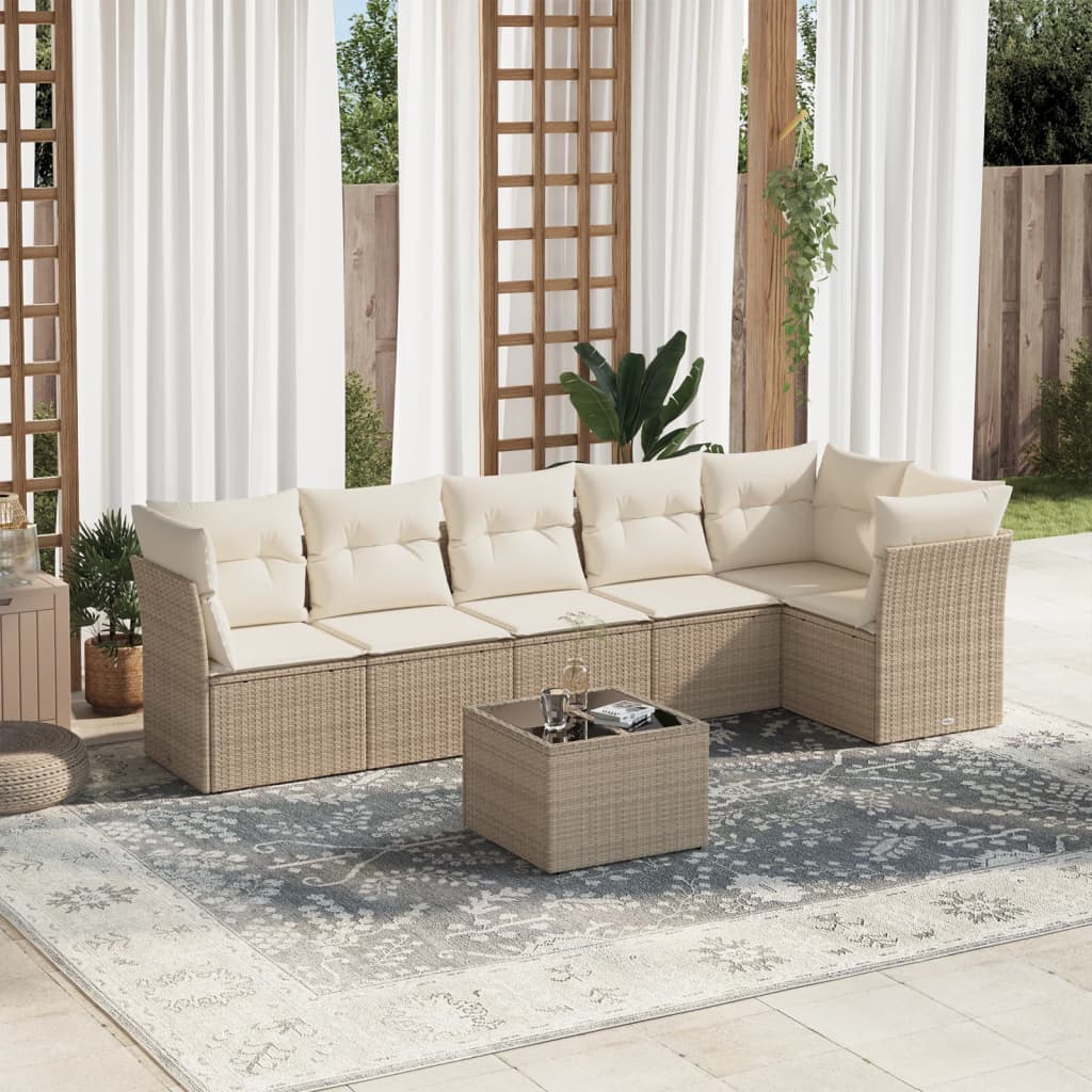 Set canapele de grădină, 7 piese, cu perne, bej, poliratan GartenMobel Dekor