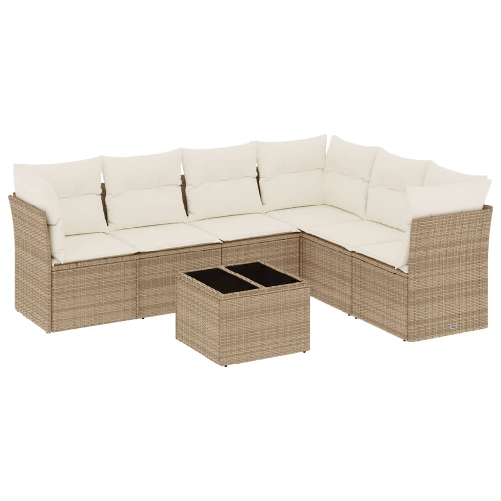 Set canapele de grădină, 7 piese, cu perne, bej, poliratan GartenMobel Dekor