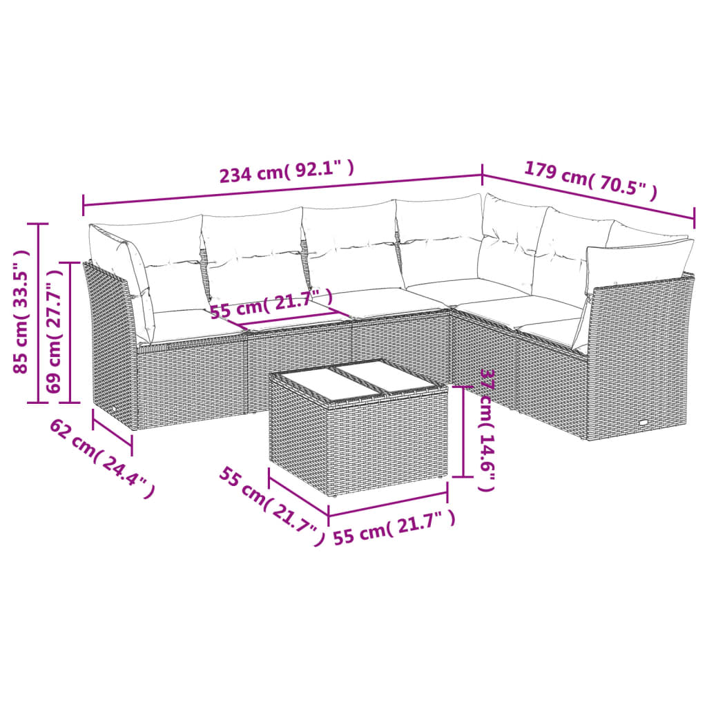 Set canapele de grădină, 7 piese, cu perne, bej, poliratan GartenMobel Dekor