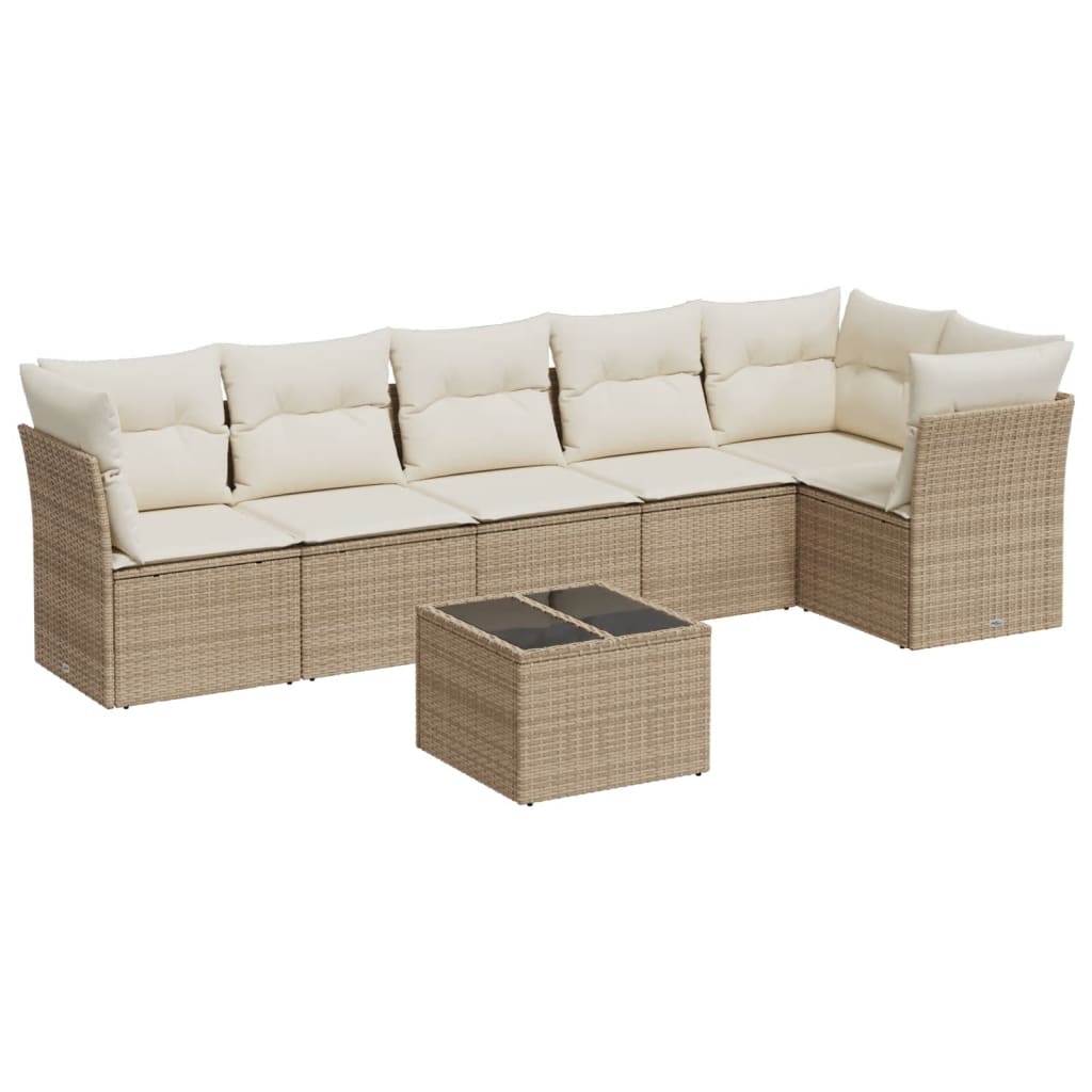 Set canapele de grădină, 7 piese, cu perne, bej, poliratan GartenMobel Dekor
