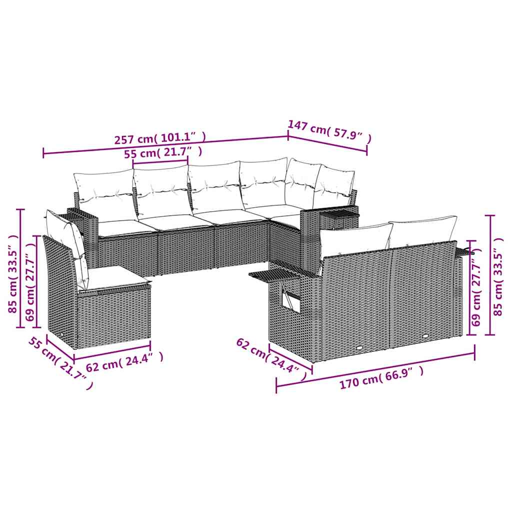 Set canapele de grădină, 8 piese, cu perne, bej, poliratan GartenMobel Dekor