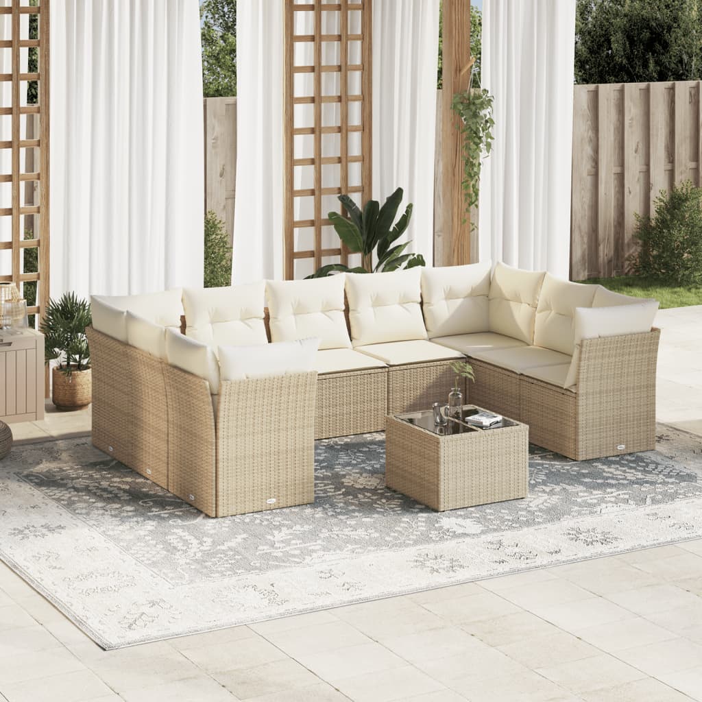 Set canapele de grădină cu perne, 10 piese, bej, poliratan GartenMobel Dekor