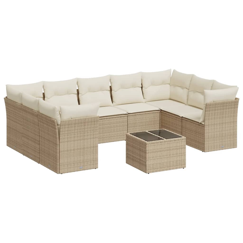 Set canapele de grădină cu perne, 10 piese, bej, poliratan GartenMobel Dekor