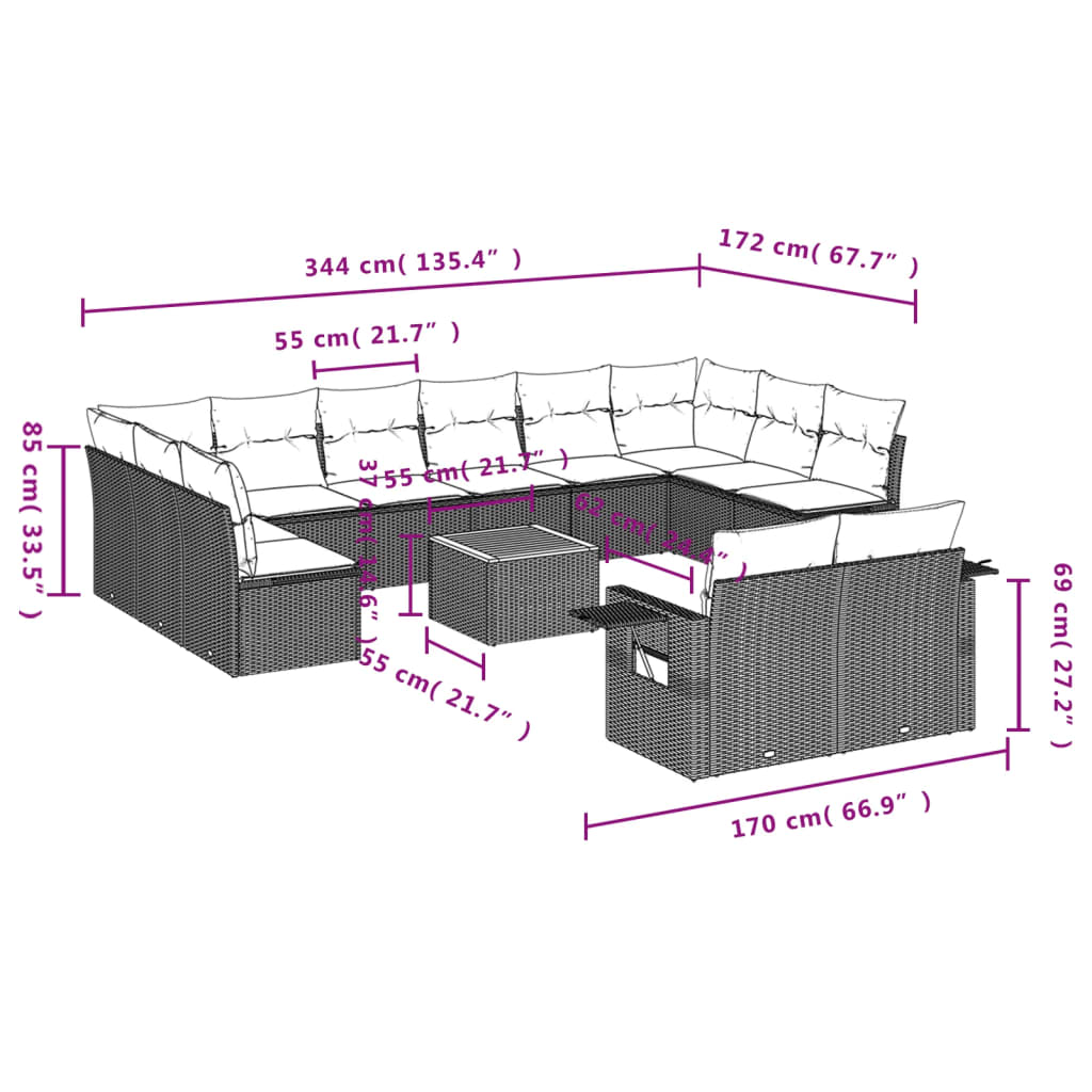 Set canapele de grădină, 13 piese, cu perne, bej, poliratan GartenMobel Dekor
