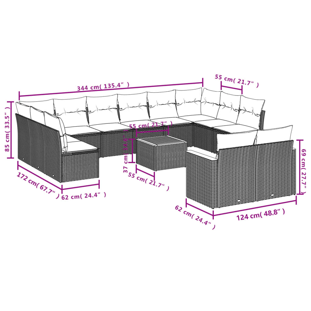 Set canapele de grădină, 13 piese, cu perne, bej, poliratan GartenMobel Dekor
