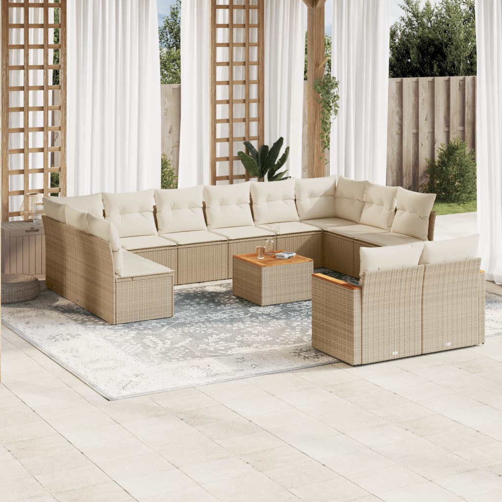Set canapele de grădină, 13 piese, cu perne, bej, poliratan GartenMobel Dekor
