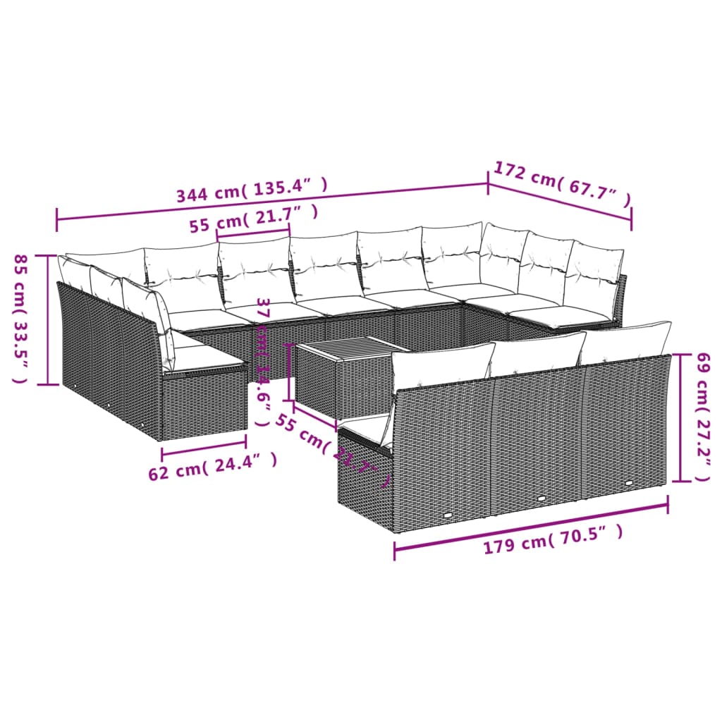 Set canapele de grădină, 14 piese, cu perne, bej, poliratan GartenMobel Dekor