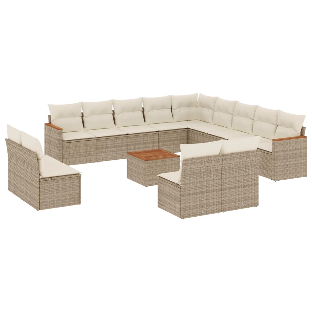 Set canapele de grădină, 14 piese, cu perne, bej, poliratan GartenMobel Dekor