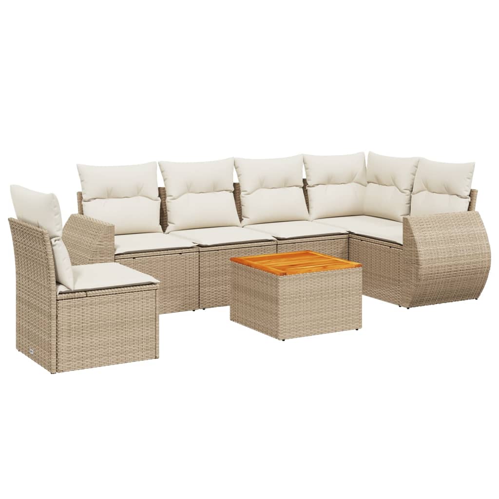 Set canapele de grădină, 7 piese, cu perne, bej, poliratan GartenMobel Dekor