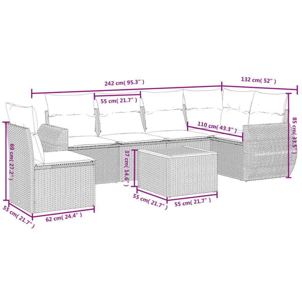 Set canapele de grădină, 7 piese, cu perne, bej, poliratan GartenMobel Dekor