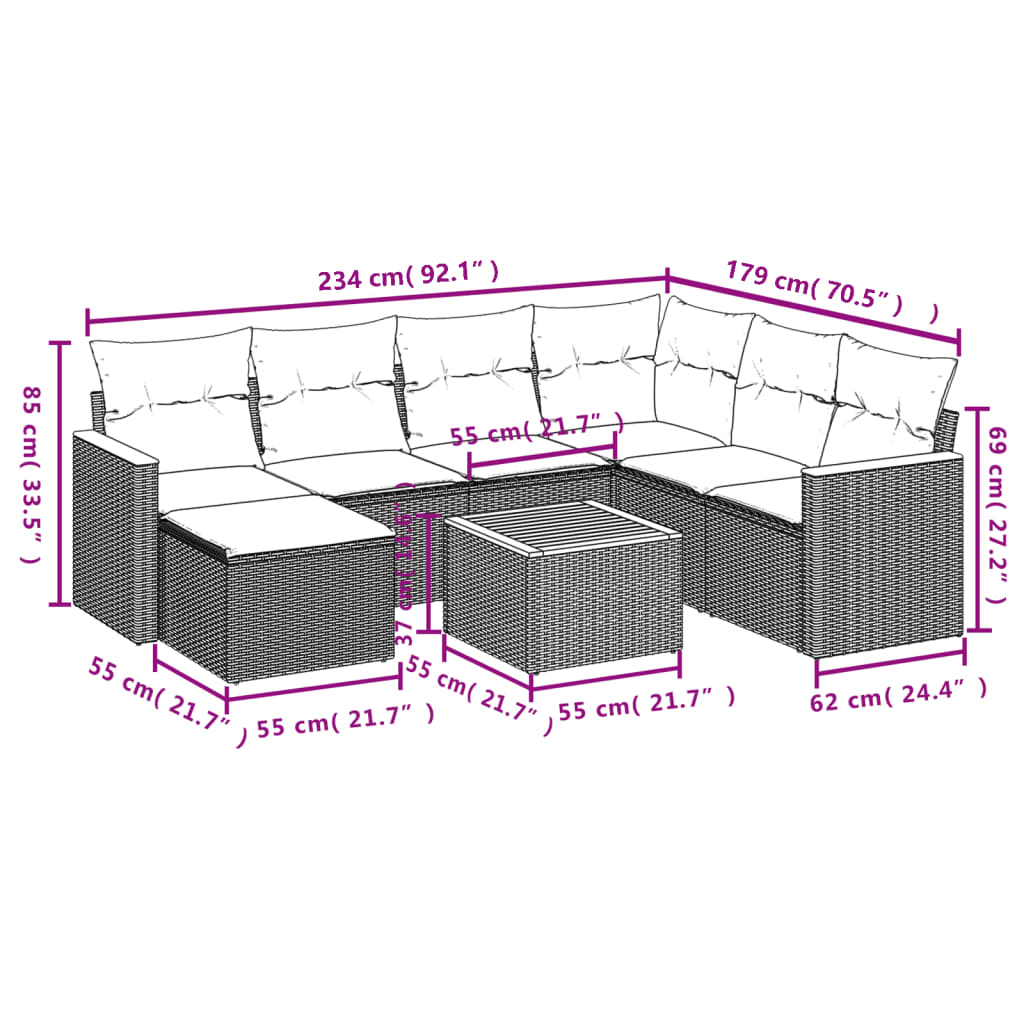 Set canapele de grădină, 8 piese, cu perne, bej, poliratan GartenMobel Dekor
