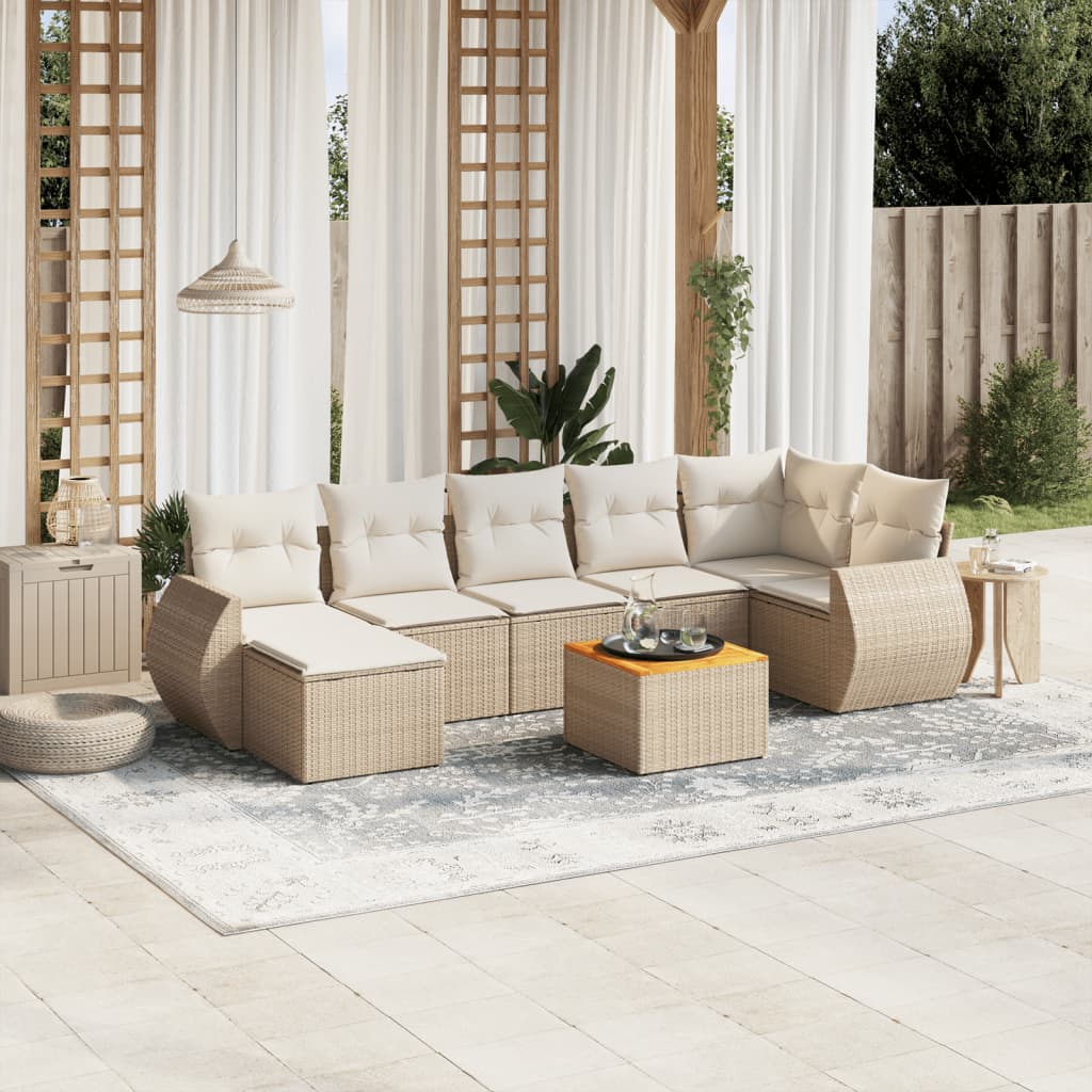 Set canapele de grădină, 8 piese, cu perne, bej, poliratan GartenMobel Dekor