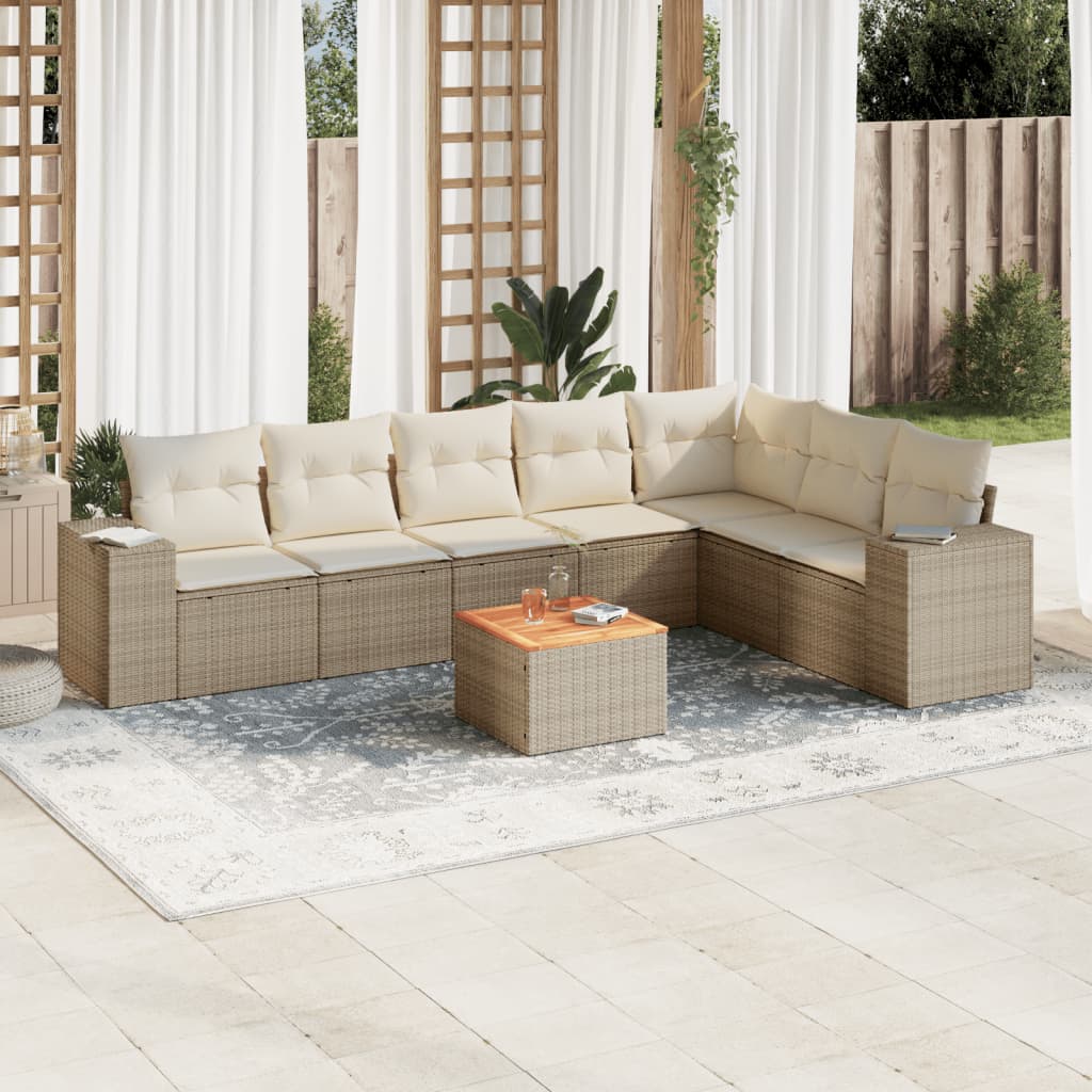 Set canapele de grădină, 8 piese, cu perne, bej, poliratan GartenMobel Dekor