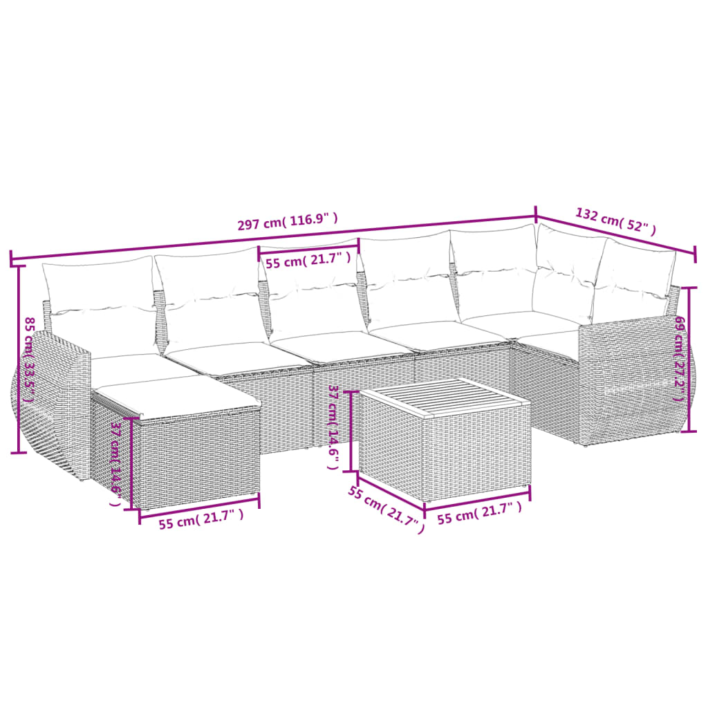 Set canapele de grădină, 8 piese, cu perne, bej, poliratan GartenMobel Dekor