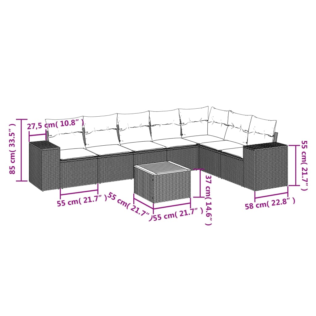 Set canapele de grădină, 8 piese, cu perne, bej, poliratan GartenMobel Dekor